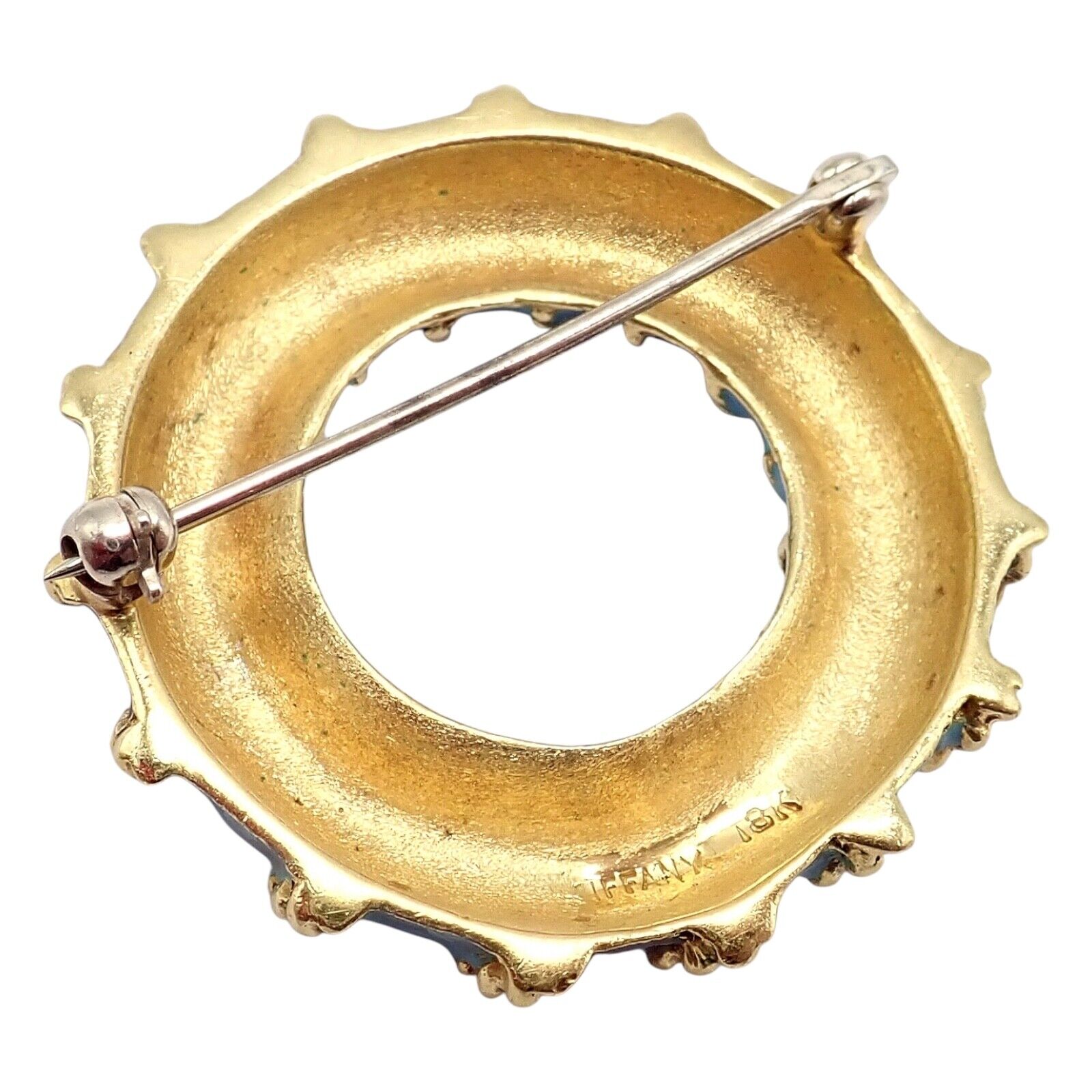 Rare! Vintage Tiffany & Co 18k Yellow Gold Blue Enamel Circle Rope Brooch Pin | Fortrove