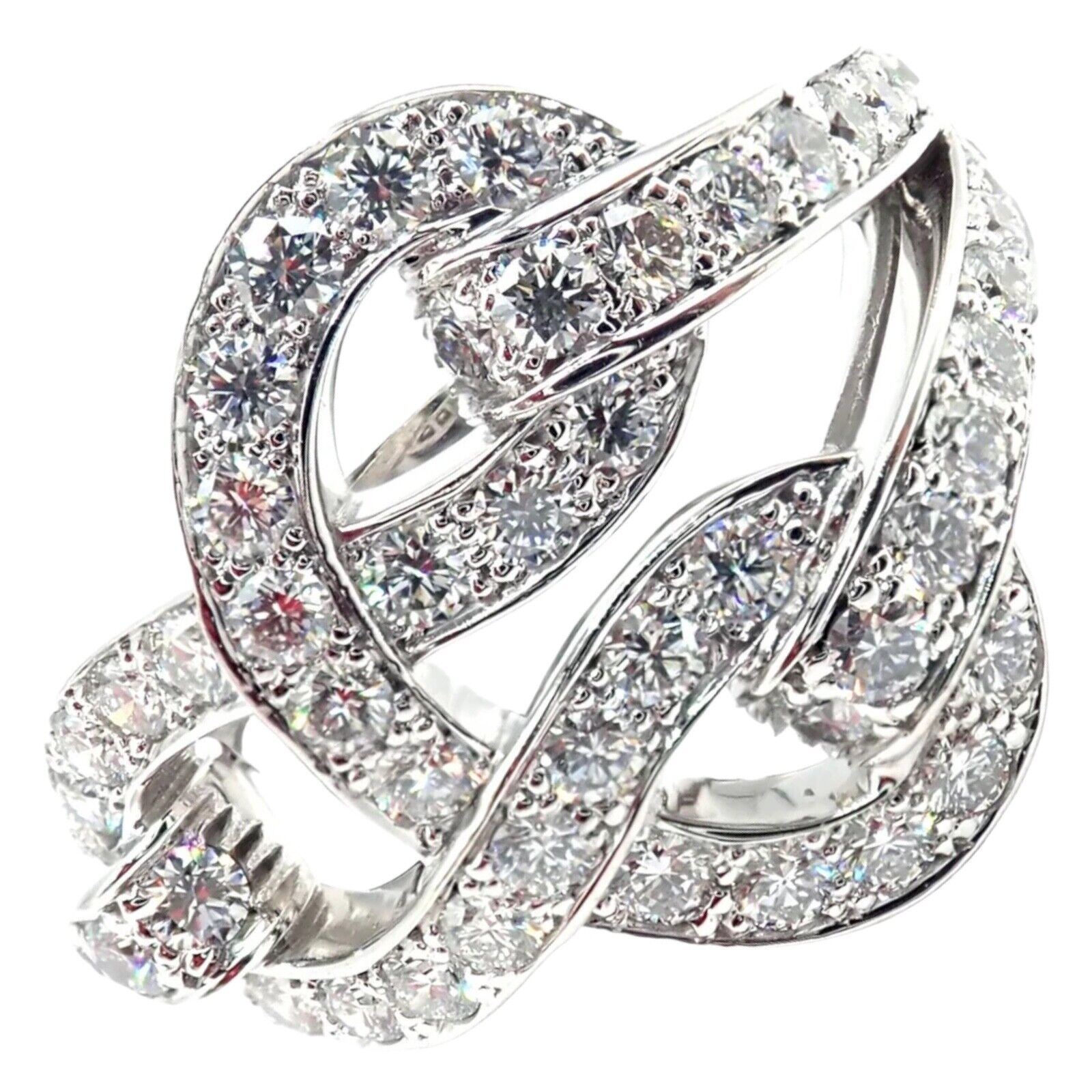 Authentic! Cartier Agrafe 18k White Gold Diamond Band Ring | Fortrove