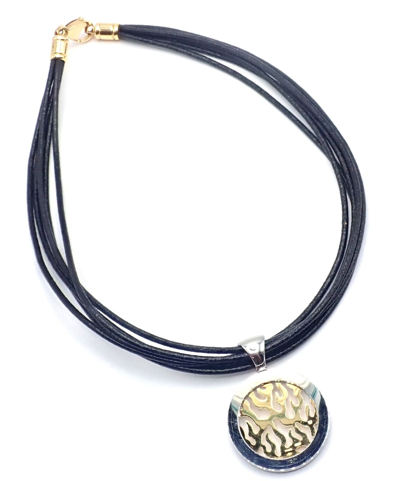Authentic! Bulgari Tondo Fire 18k Yellow Gold & Stainless Steel Pendant Necklace | Fortrove
