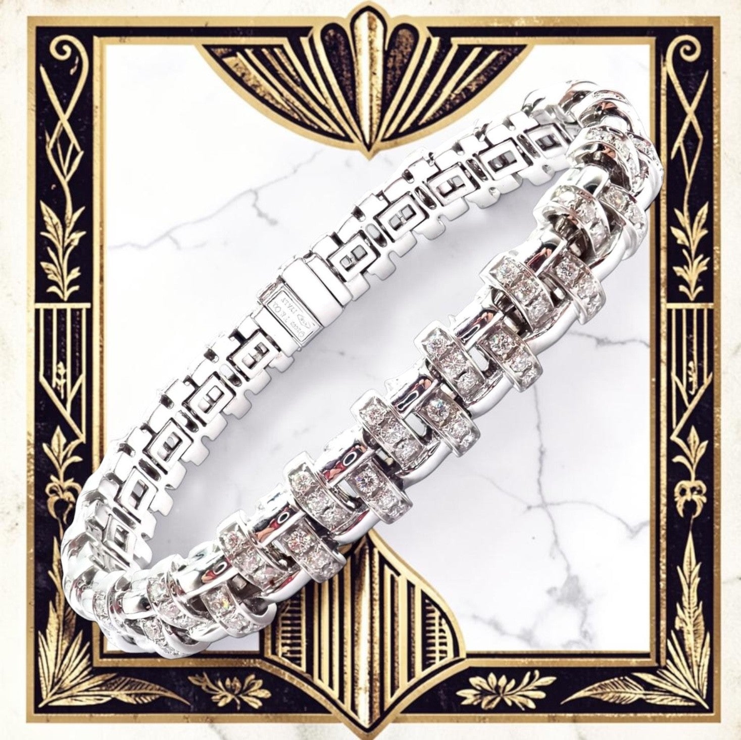 Authentic! Tiffany & Co Vannerie 18k White Gold Basket Weave Diamond Bracelet | Fortrove