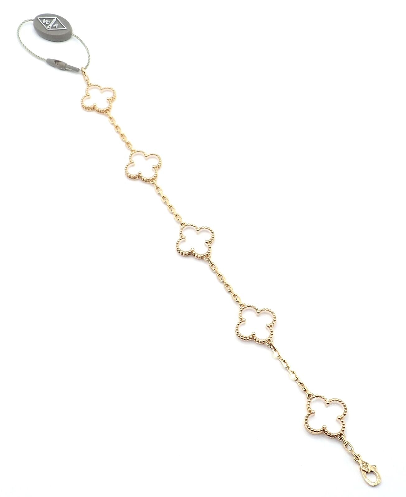 Van Cleef & Arpels 18k Yellow Gold 5 Motif Alhambra Rock Crystal Bracelet Cert | Fortrove