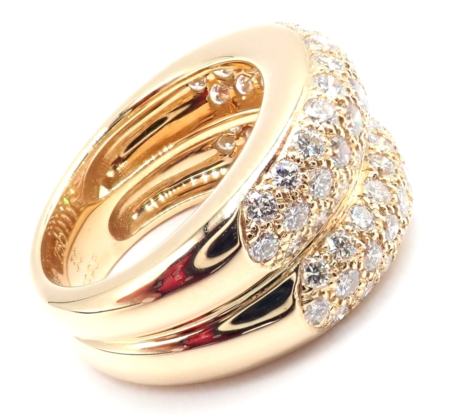 Authentic! Cartier 18k Yellow Gold Double Pave Diamond Band Ring 1993 | Fortrove