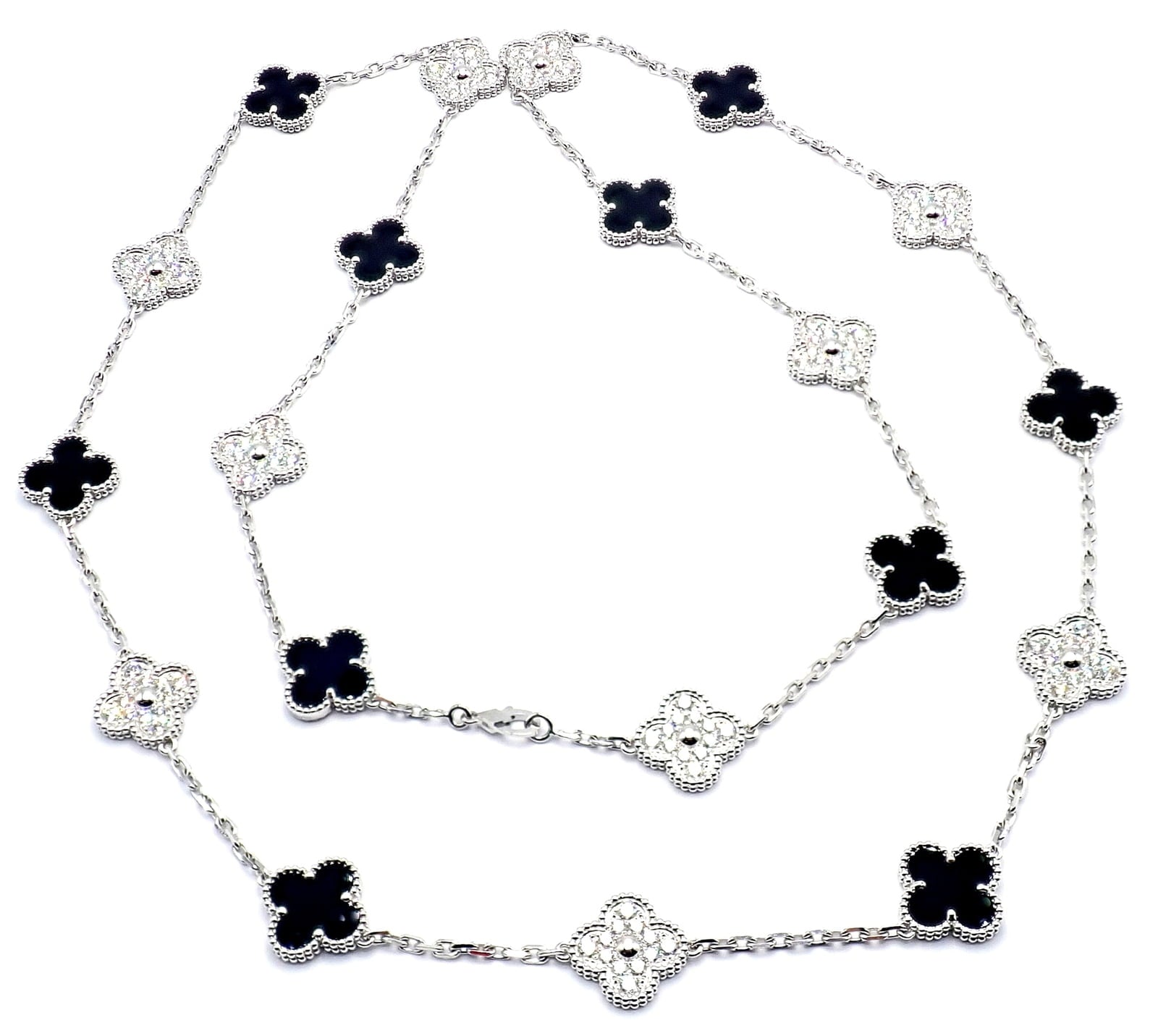 Van Cleef & Arpels Jewelry & Watches:Fine Jewelry:Necklaces & Pendants Van Cleef & Arpels 18k Gold 20 Motif Vintage Alhambra Diamond Onyx Necklace Cert