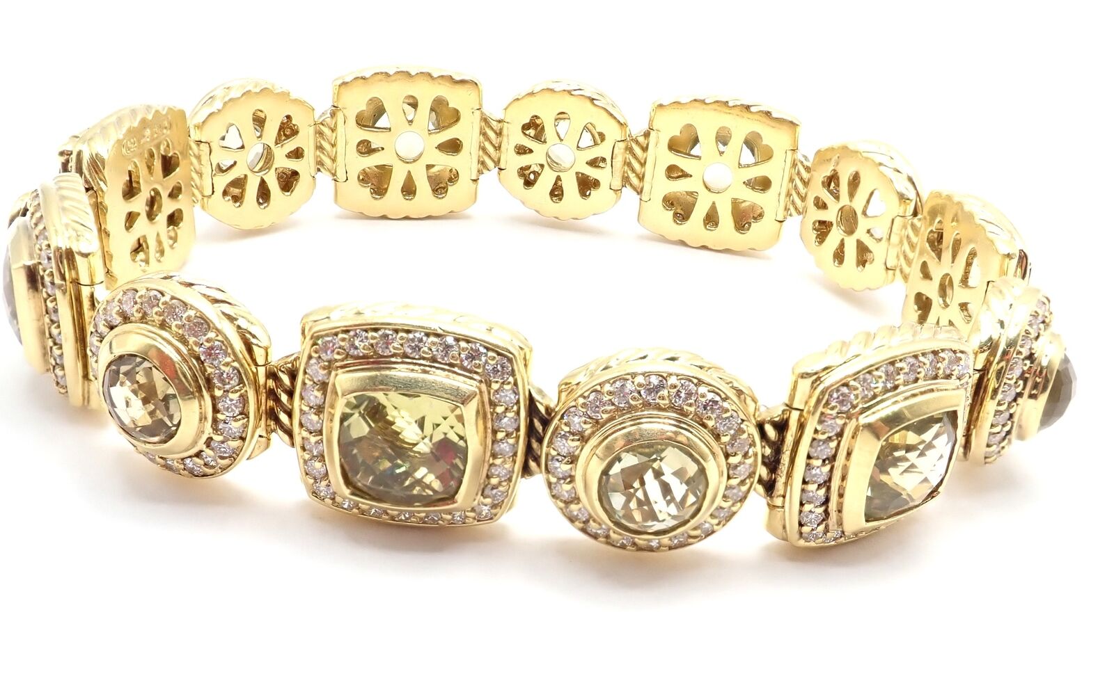 David Yurman Albion 18k Yellow Gold Diamond Lemon Citrine Link Bracelet | Fortrove