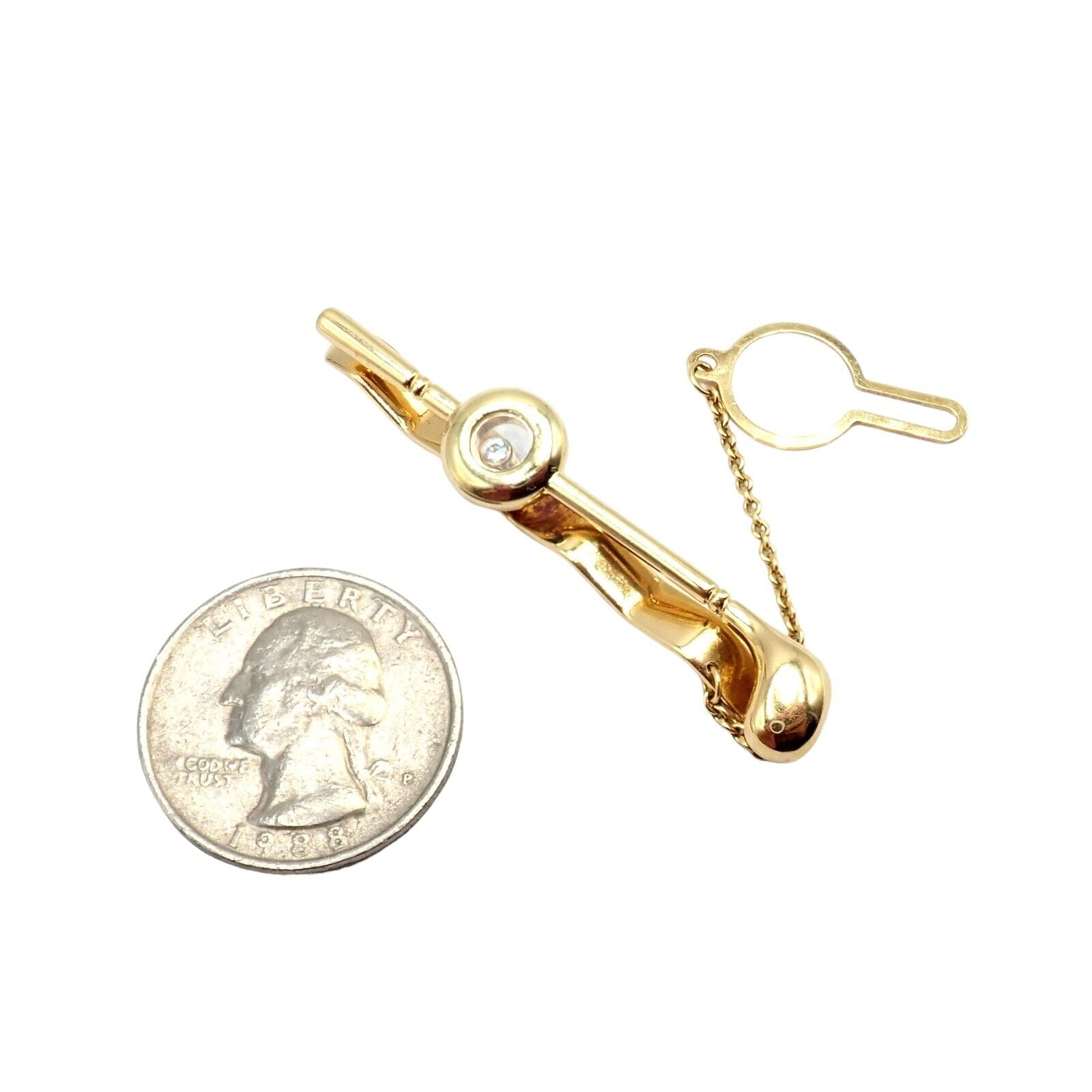 Authentic! Chopard 18k Yellow Gold Happy Diamond Golf Club Tie Clip | Fortrove