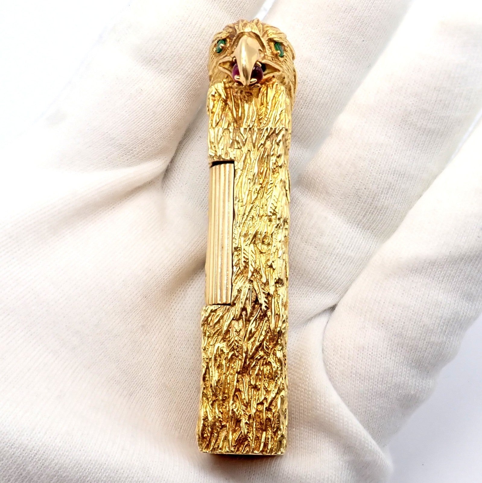 Dunhill Collectibles:Tobacciana:Lighters:Dunhill Vintage Dunhill 18k Yellow Gold Ruby Emerald Eagle Rollagas Lighter 1950's