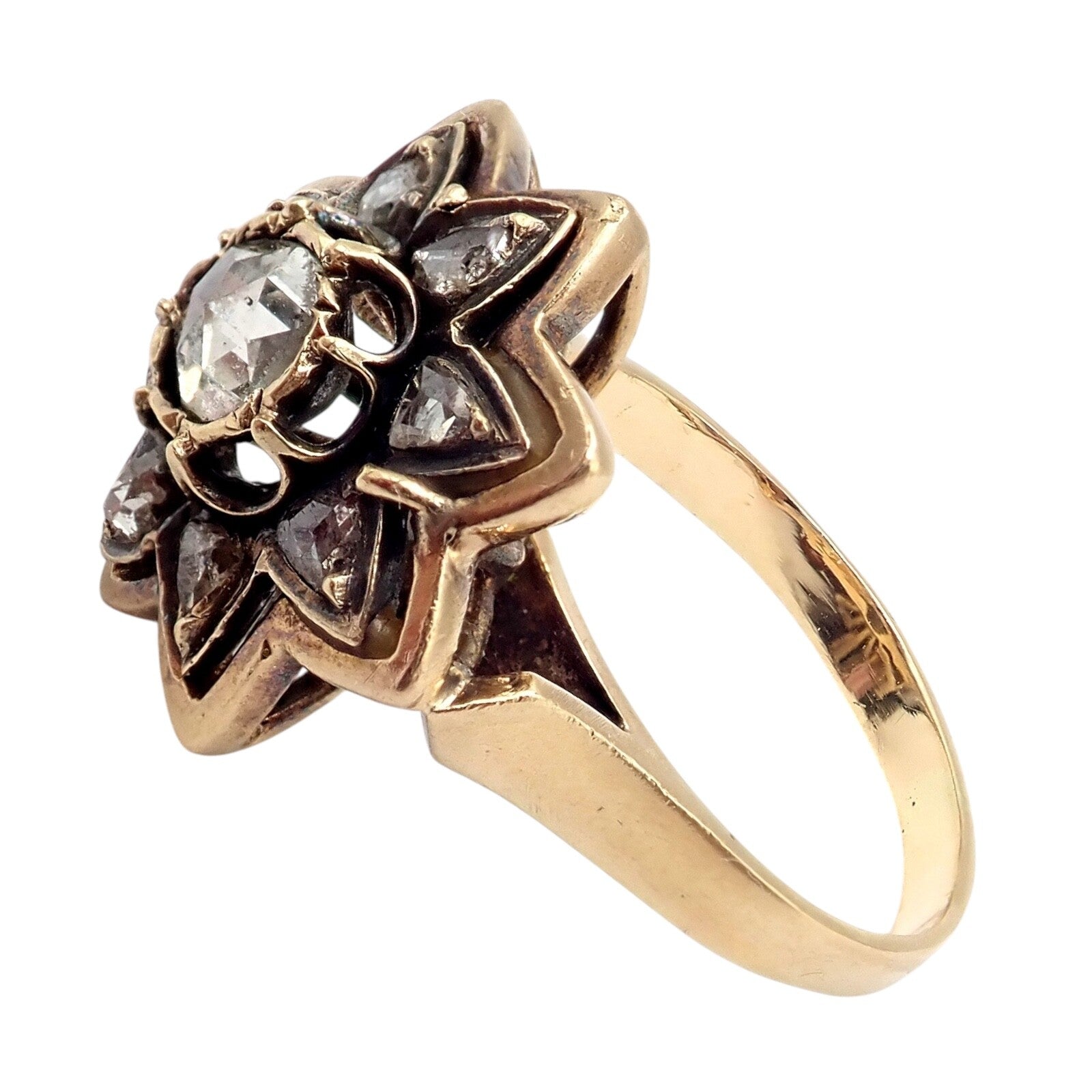 Vintage! Karl Faberge 18k Yellow Gold Rose Cut Diamond Flower Ring | Fortrove