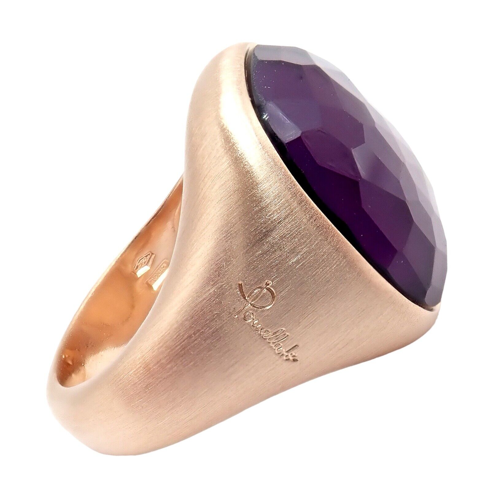 Authentic! Pomellato 18k Rose Gold Large Faceted Amethyst Victoria Ring sz 6.5 | Fortrove