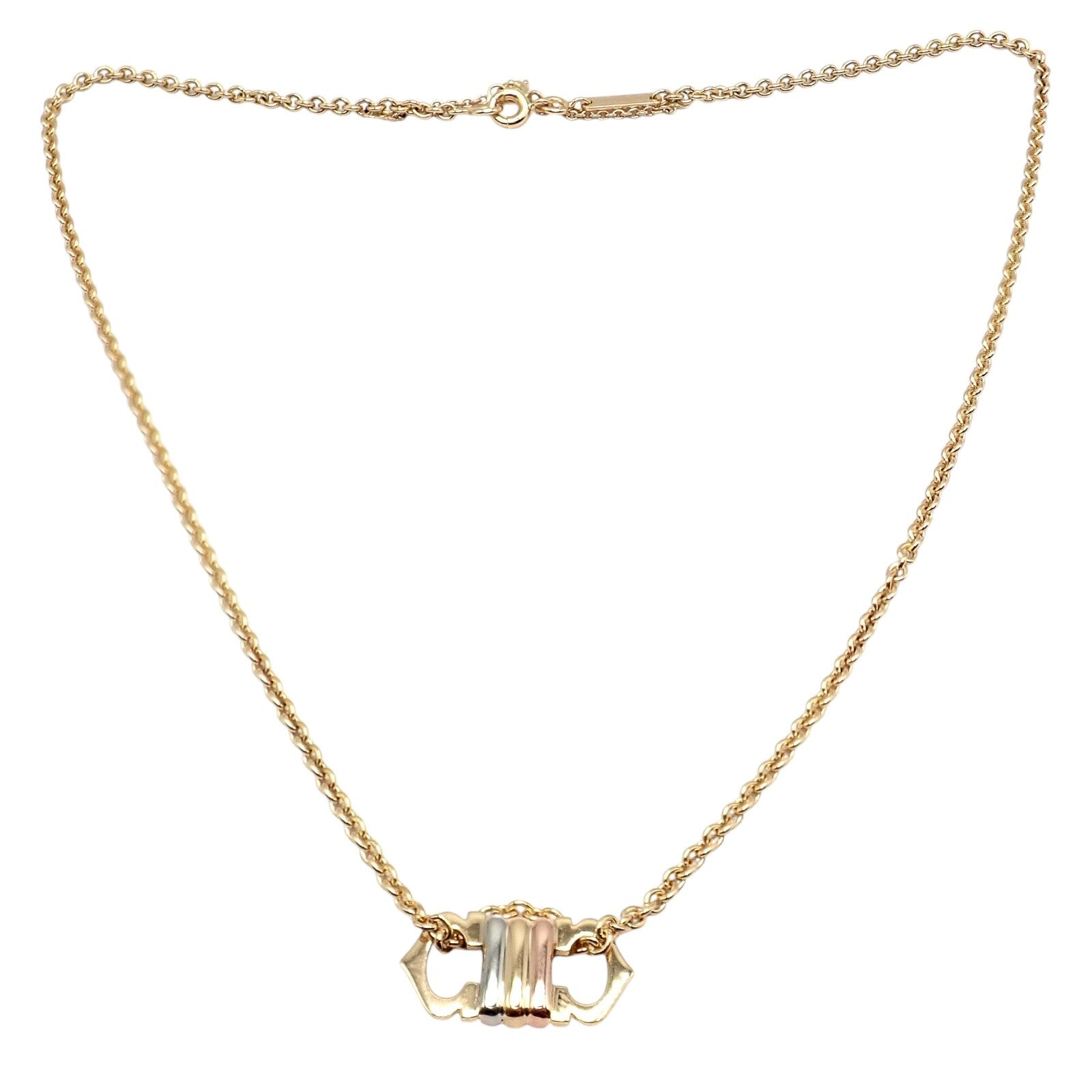 Authentic! Cartier 18k TriColor Gold Double C Charm Pendant Necklace | Fortrove