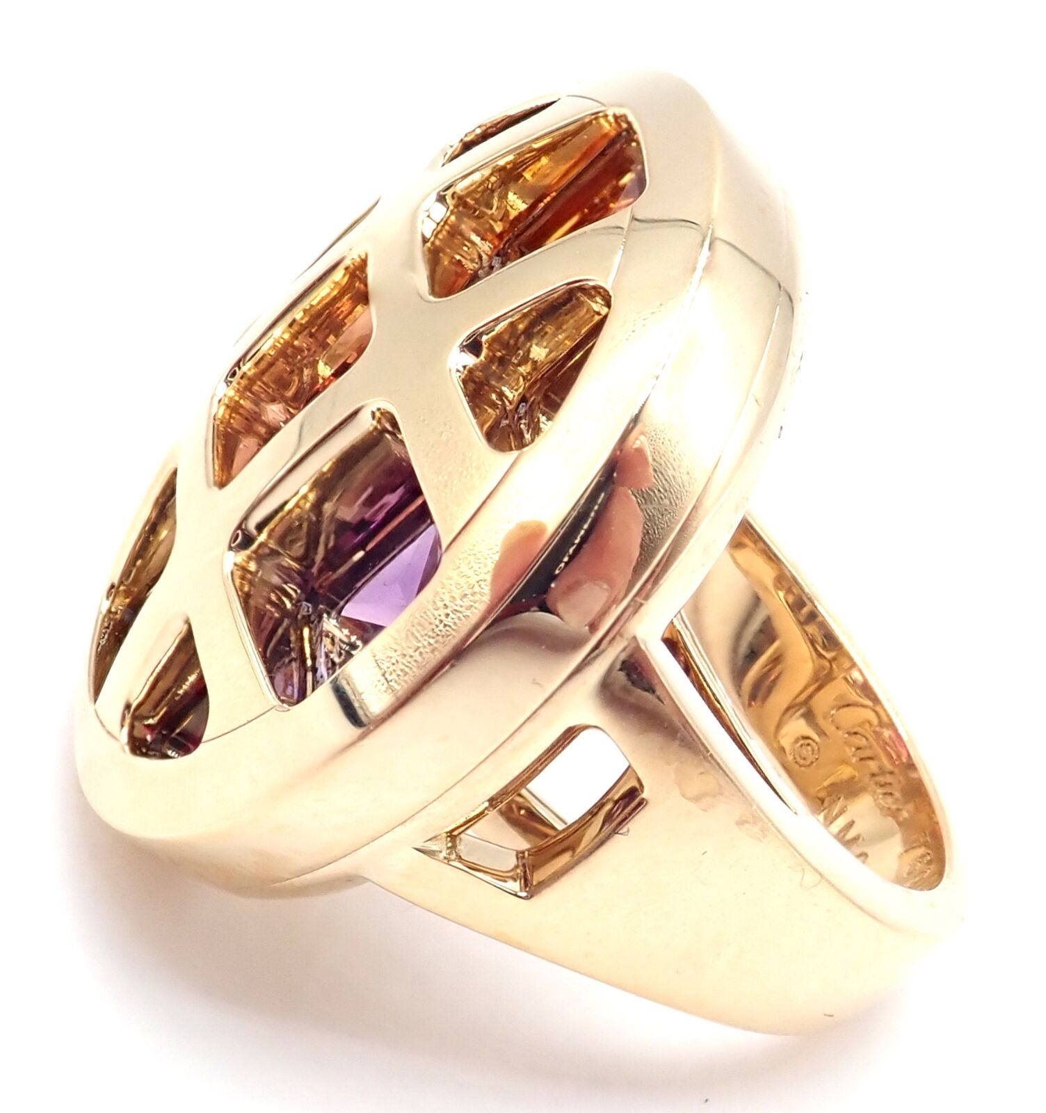 Authentic! Cartier Pasha 18k Yellow Gold Amethyst Citrine Garnet Tourmaline Ring | Fortrove