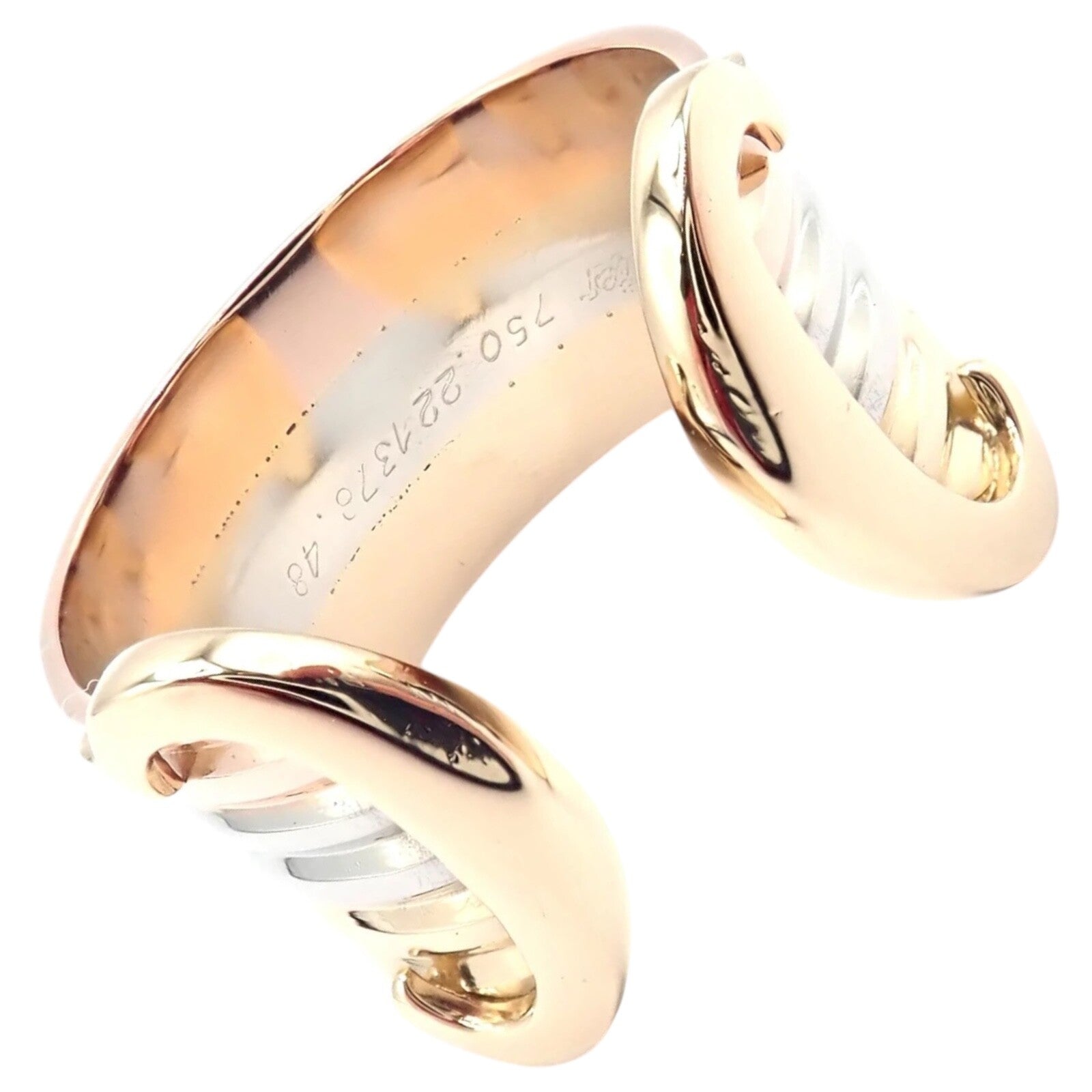 Authentic! Cartier 18k Tri-Color Gold Double C Band Ring Size 4.5 | Fortrove