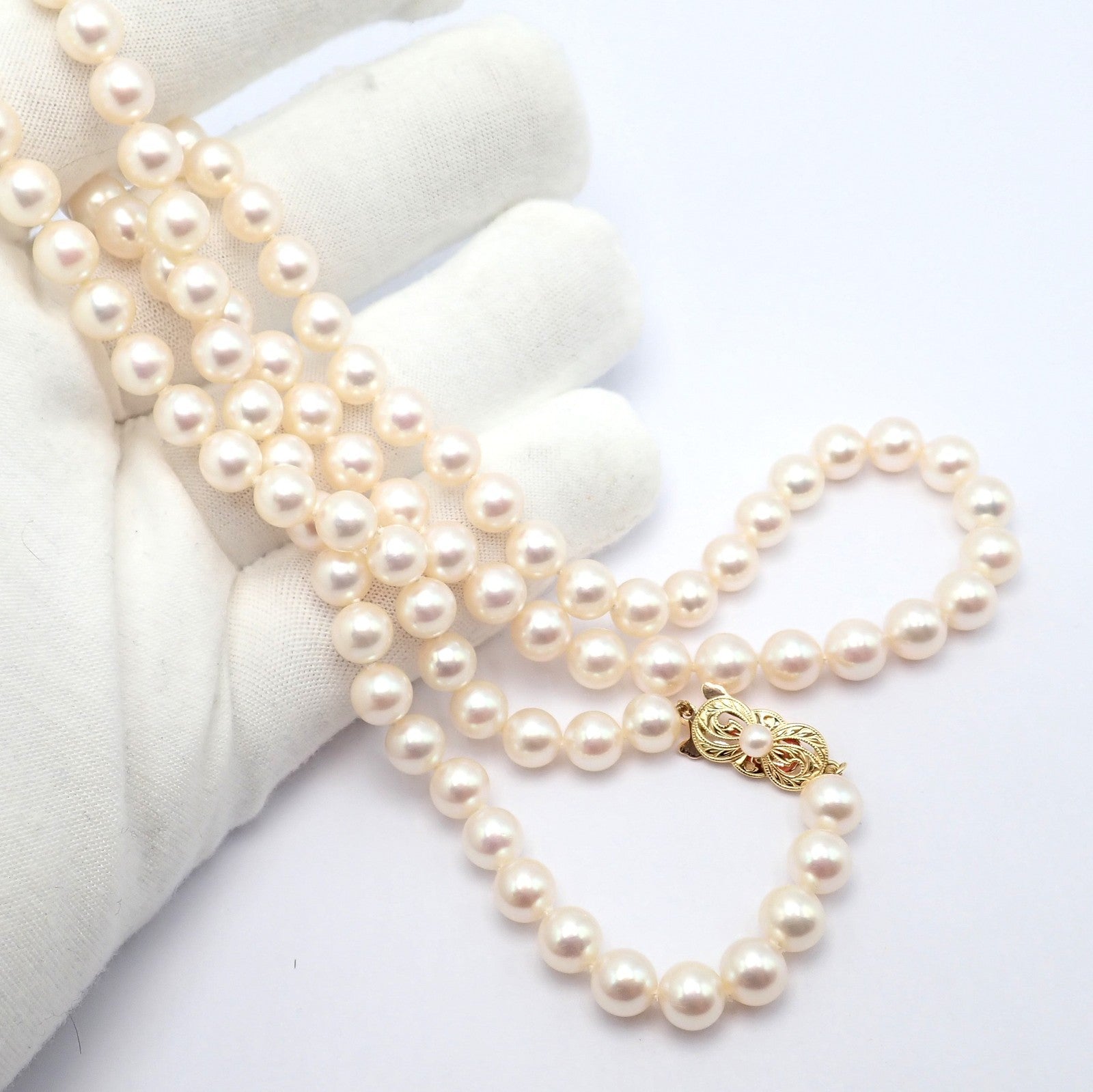 Rare! Mikimoto 18k Yellow Gold Pearl Strand 7mm 30" Opera Length Necklace | Fortrove