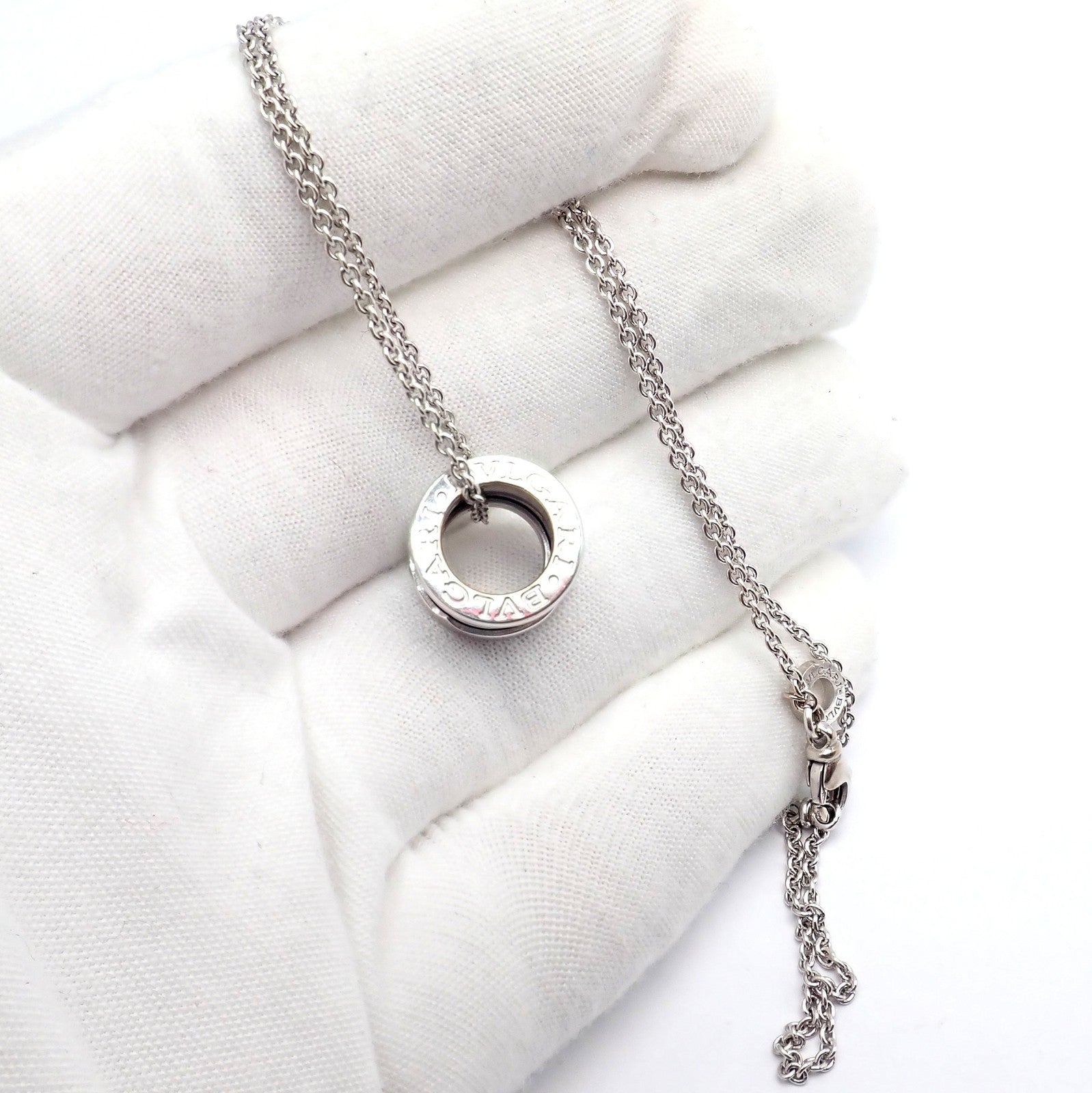 Authentic! Bulgari Bvlgari 18k White Gold B.Zero1 Pendant Necklace Box + Papers | Fortrove