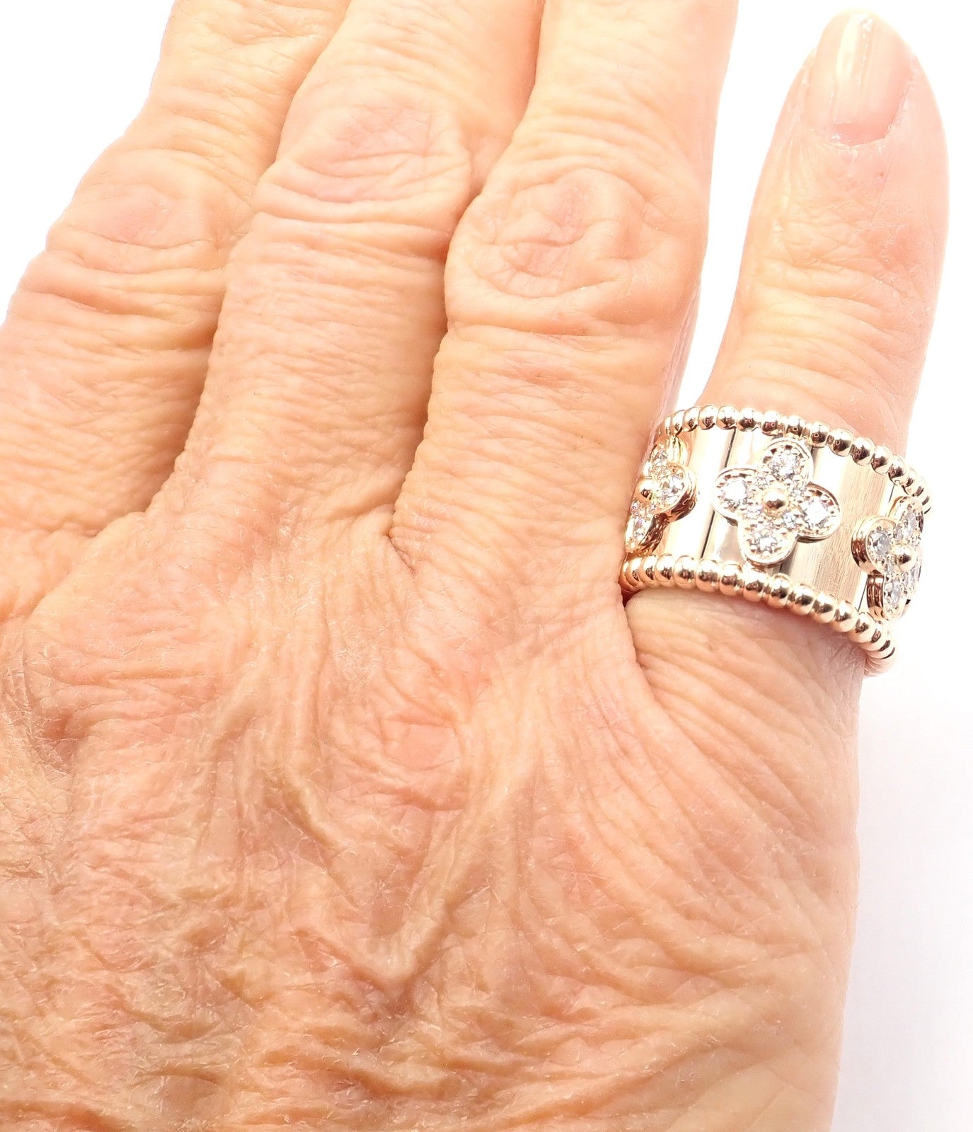 Van Cleef & Arpels Jewelry & Watches:Fine Jewelry:Rings Authentic! Van Cleef & Arpels 18k Rose Gold Diamond Clovers Band Ring Size 50