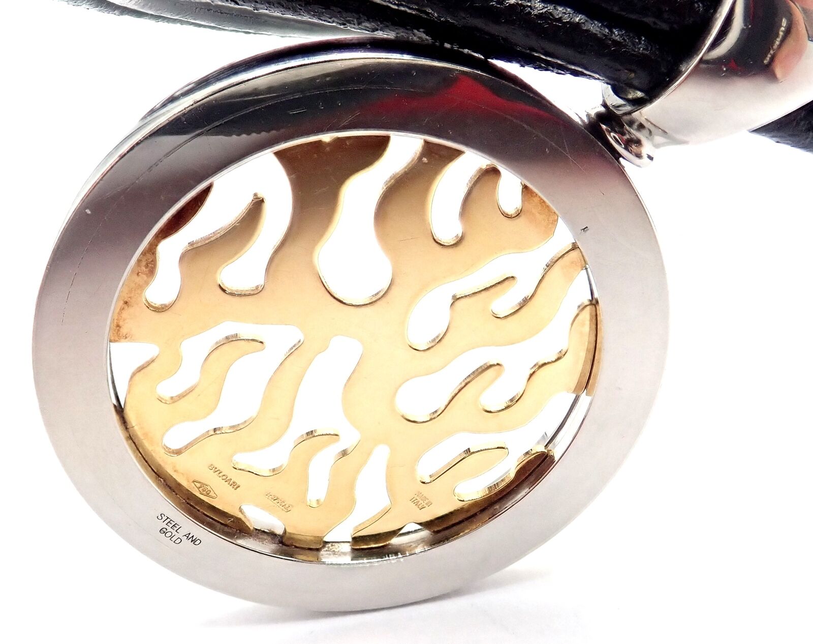 Authentic! Bulgari Tondo Fire 18k Yellow Gold & Stainless Steel Pendant Necklace | Fortrove