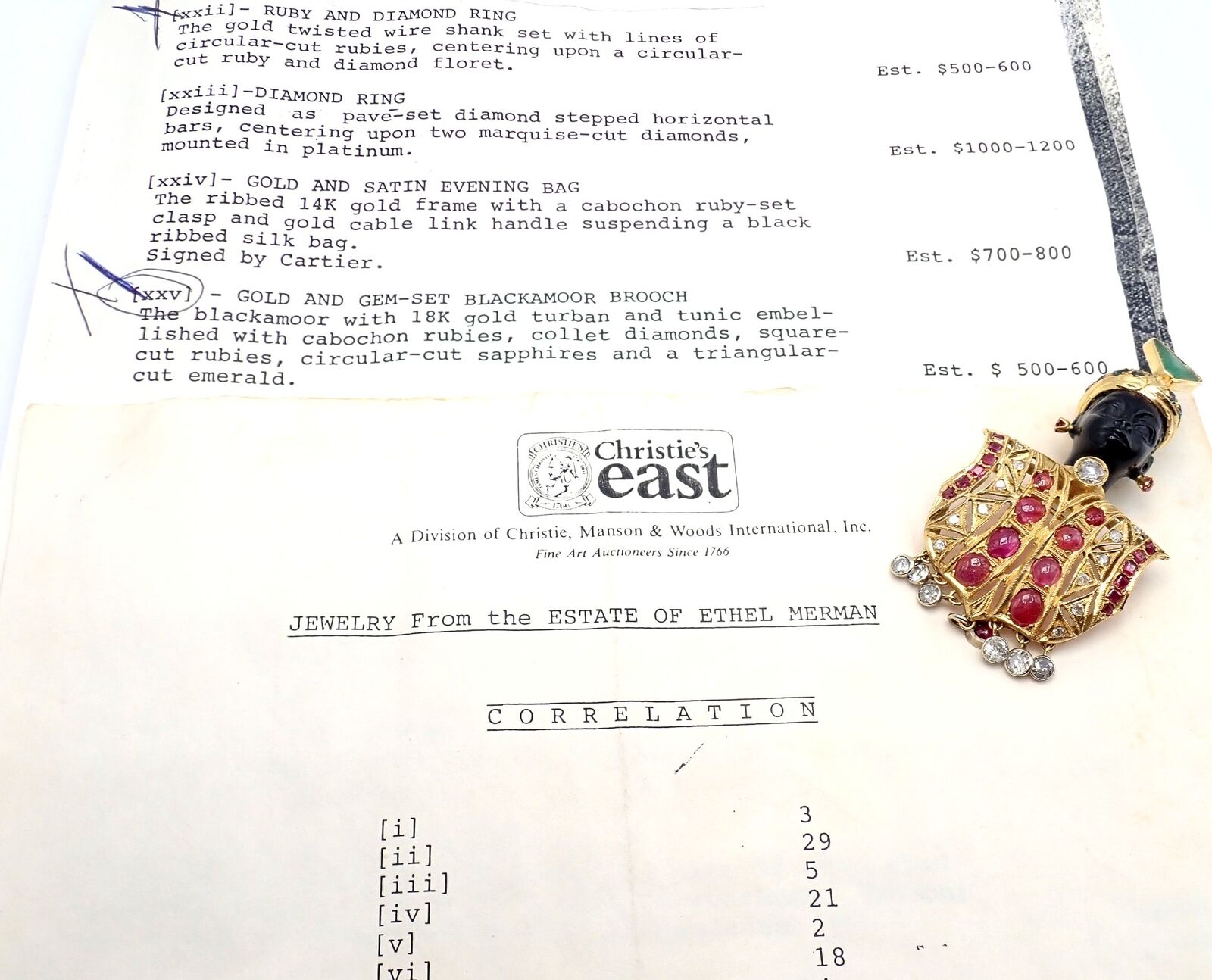 Rare! Ethel Merman Estate 18k Yellow Gold Large Blackamoor Diamond Ruby Brooch | Fortrove