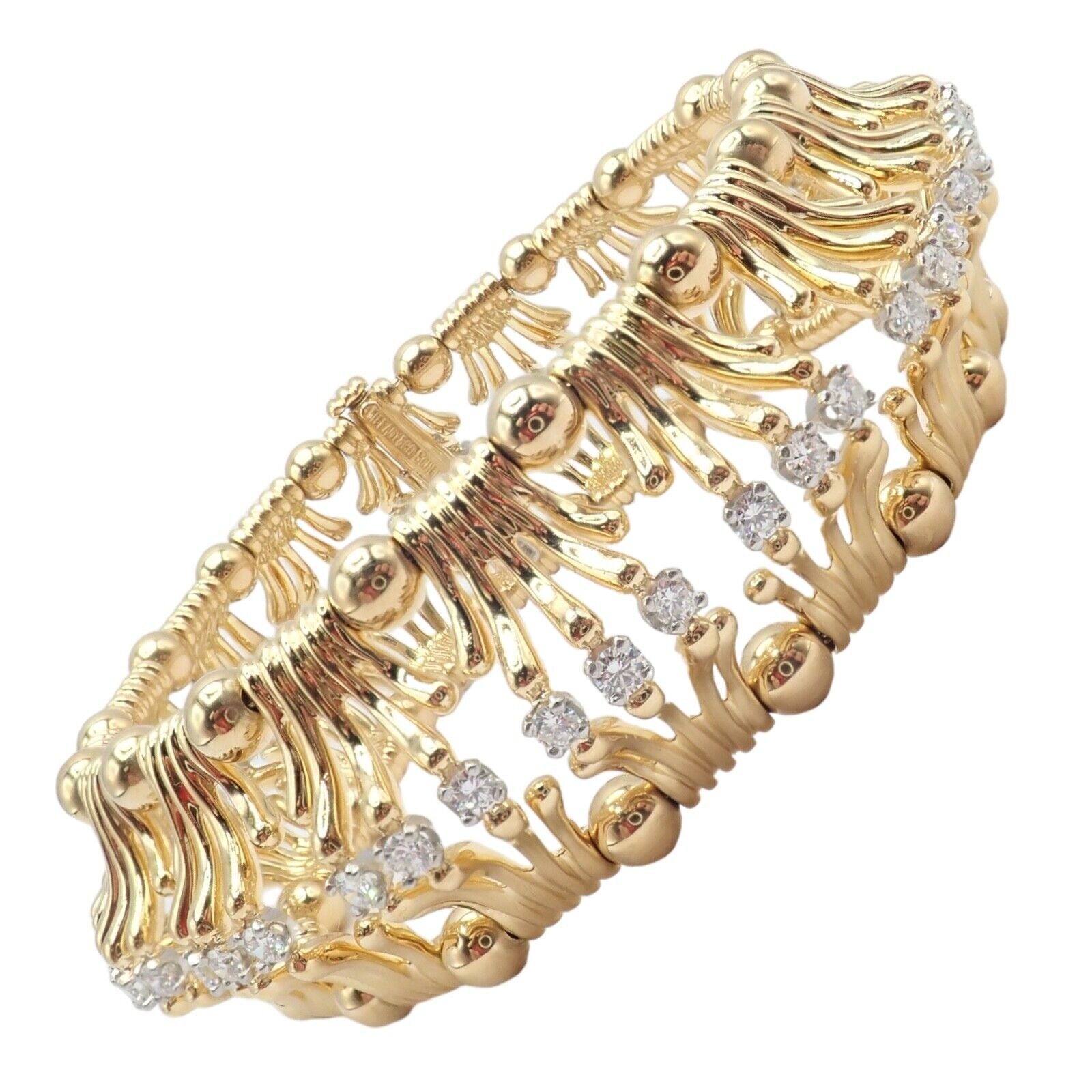 Tiffany & Co Jean Schlumberger 18k Yellow Gold Platinum Diamond Hands Bracelet | Fortrove