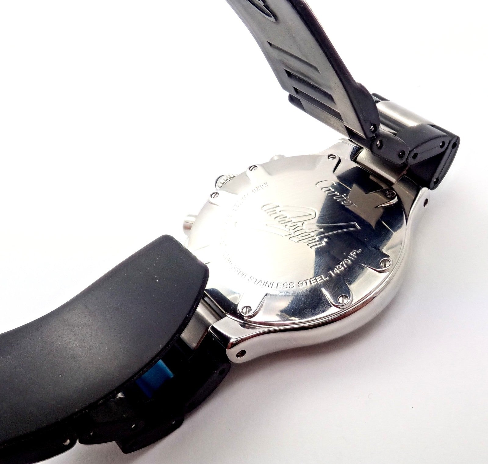 Authentic! Cartier Stainless Steel Chronograph 21 Quartz Rubber Band Watch | Fortrove