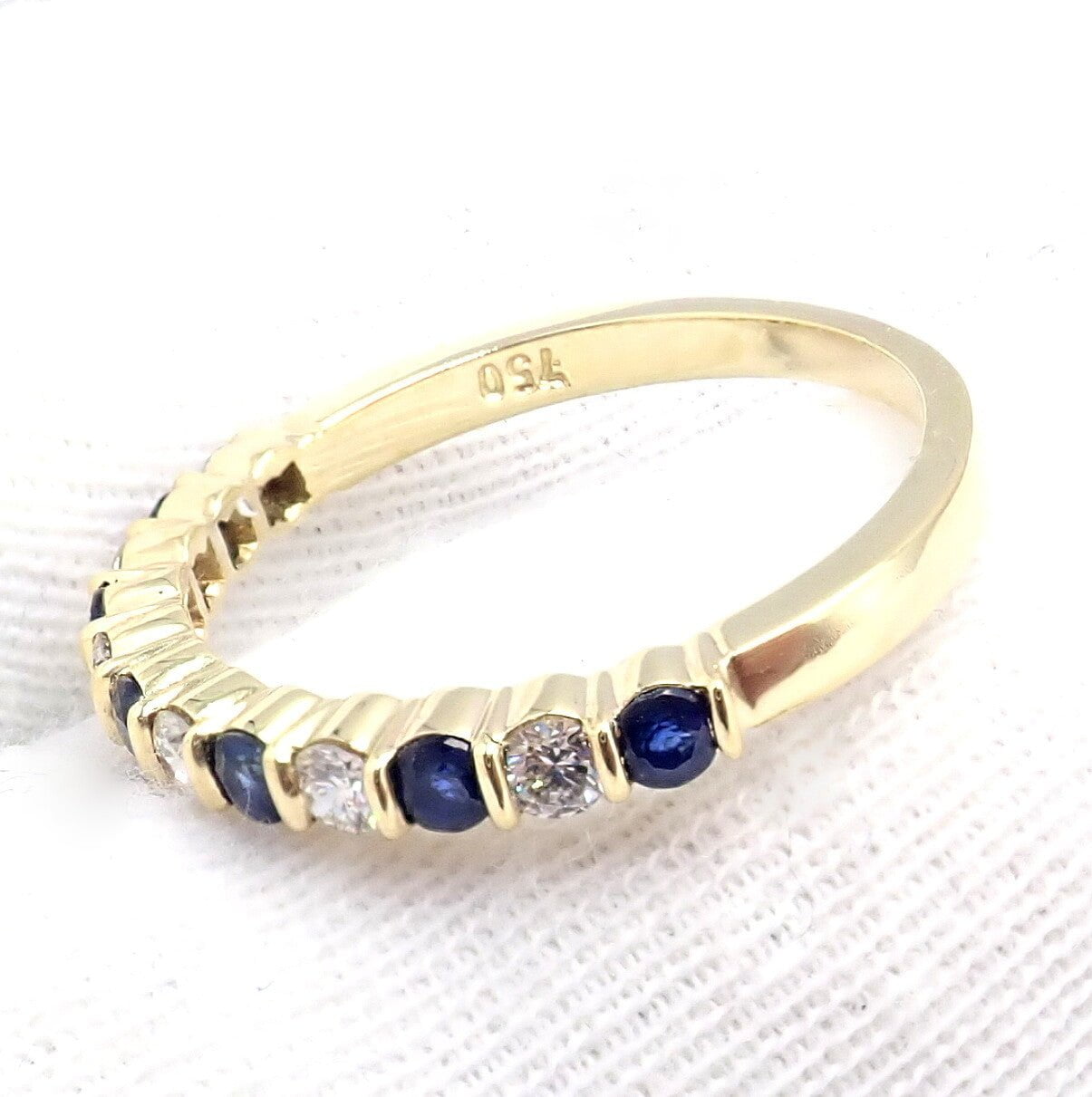 Vintage! Authentic Tiffany & Co 18k Yellow Gold Diamond Sapphire Band Ring sz 7 | Fortrove