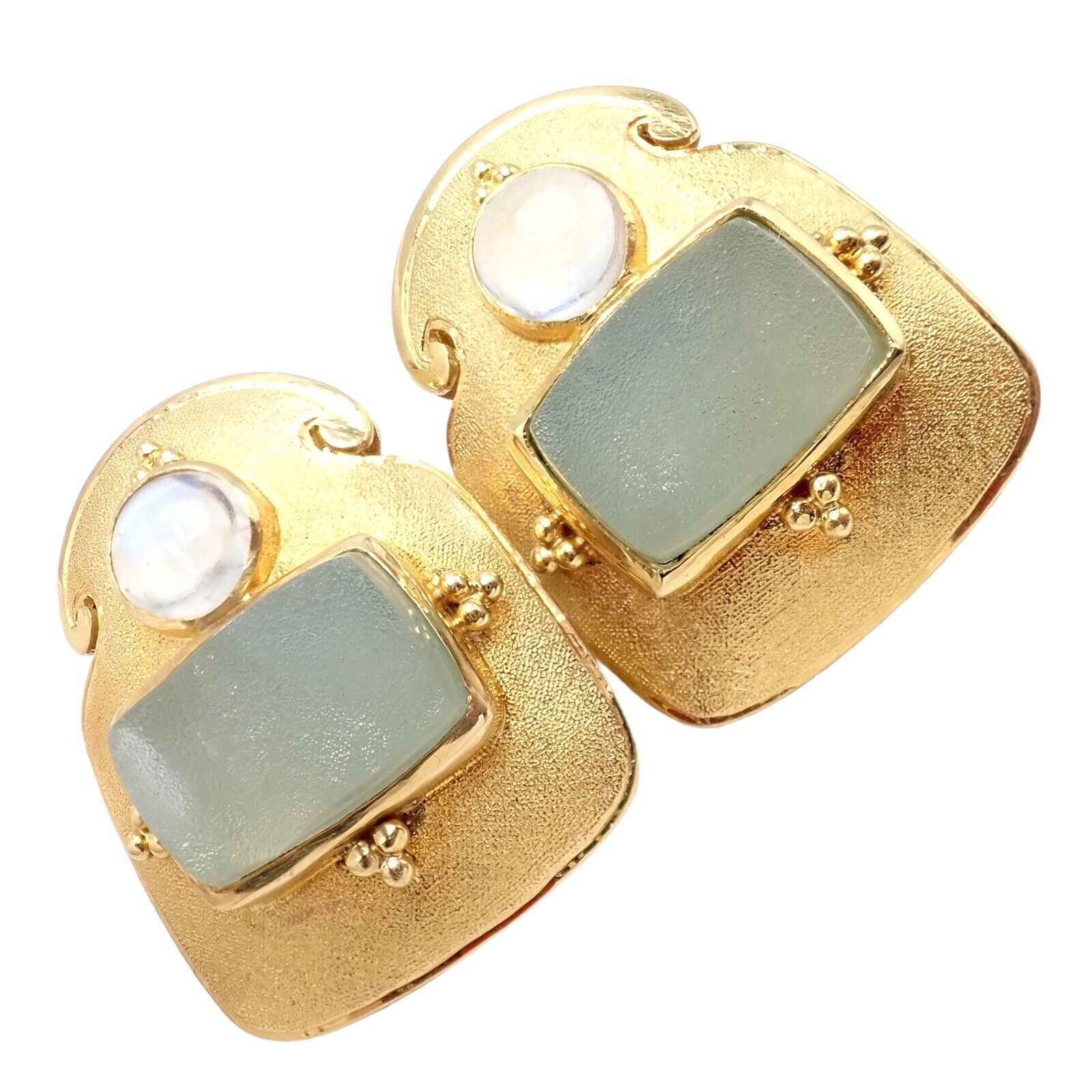 Rare! Vintage Paula Crevoshay 18k Gold Smithsonite Moonstone Earrings OOAK | Fortrove