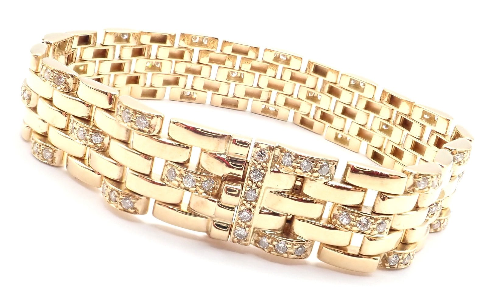 Authentic Cartier Maillon Panthere 18K Gold Diamond Five Row Link Gold Bracelet | Fortrove