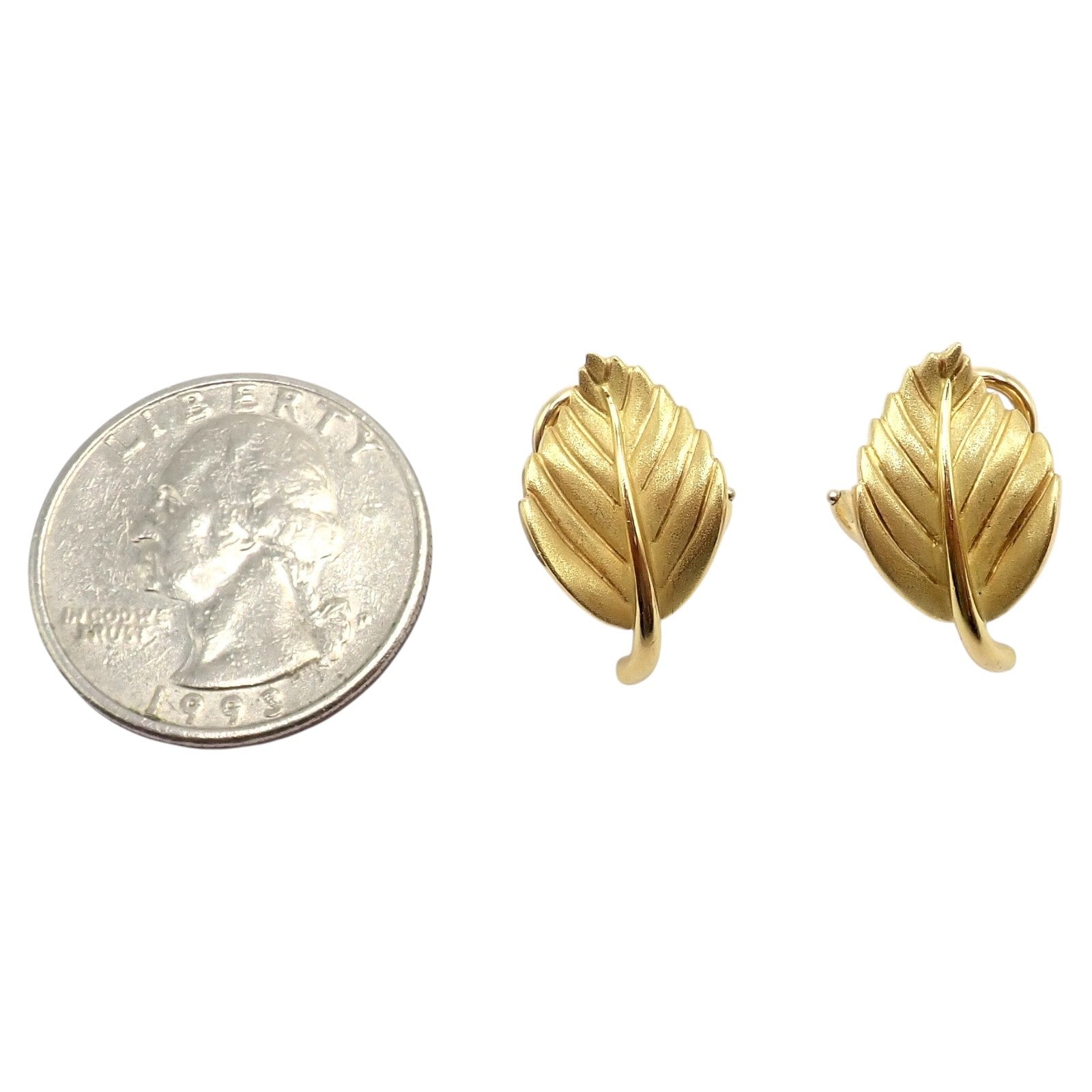 Vintage! Authentic Tiffany & Co Leaf 18k Yellow Gold Earrings 2003 | Fortrove