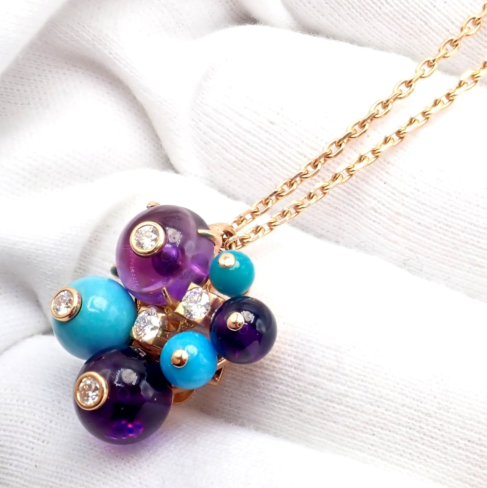 Cartier Jewelry & Watches:Fine Jewelry:Necklaces & Pendants Rare! Authentic Cartier 18k Rose Gold Turquoise Diamond Delices De Goa Necklace