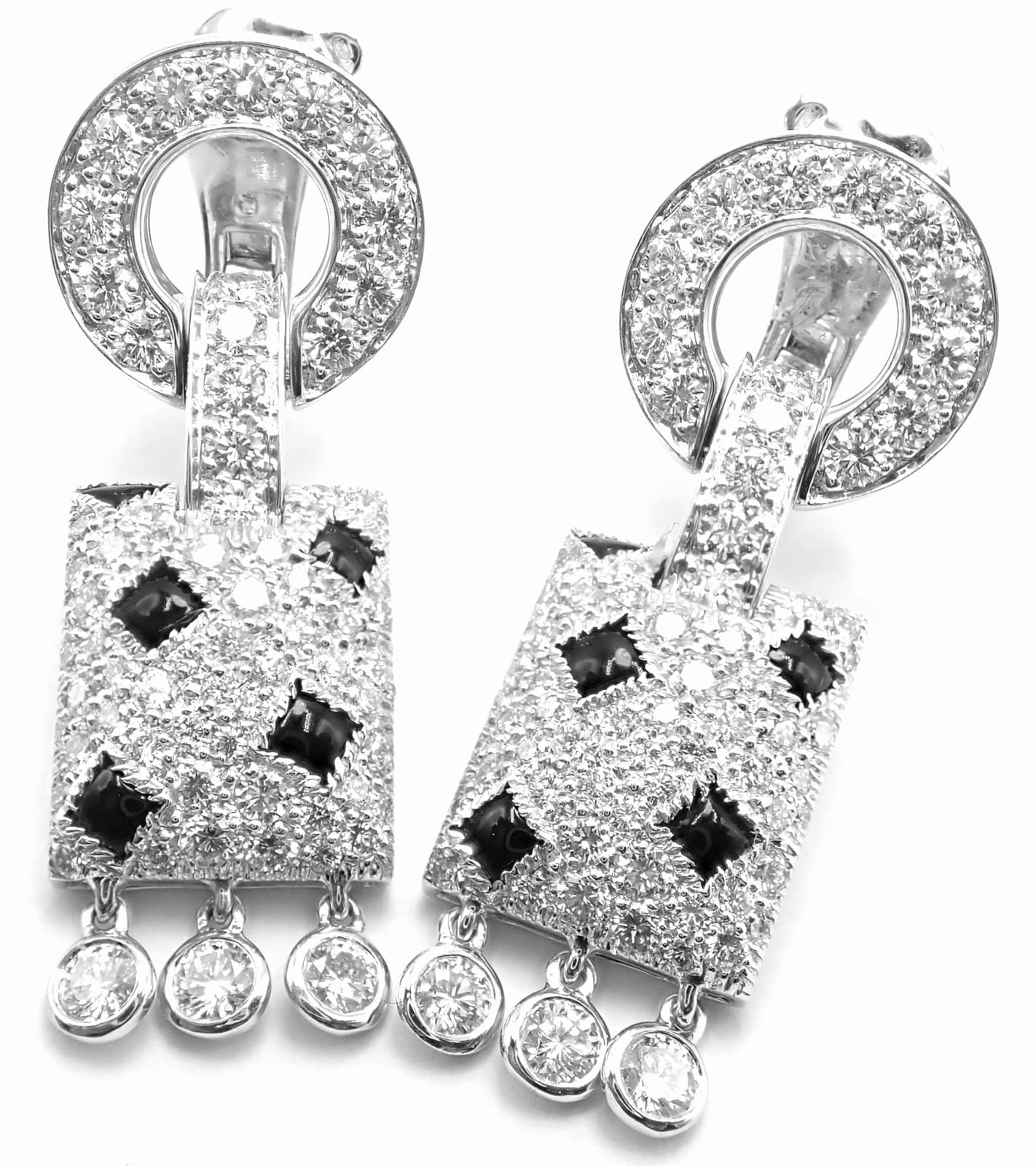 Authentic! Cartier Panthere Panther 18k White Gold Diamond Black Onyx Earrings | Fortrove