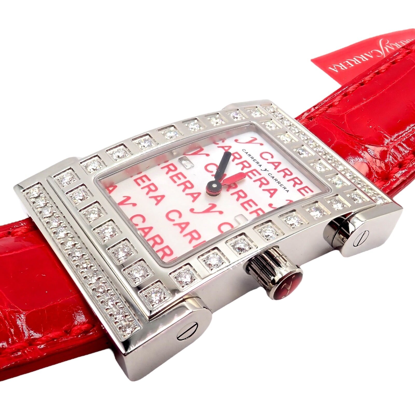 Carrera y Carrera Jewelry & Watches:Watches, Parts & Accessories:Watches:Wristwatches Carrera Y Carrera CyC Tempus Fugyt Diamond Red Alligator Band Ladies Watch +Box