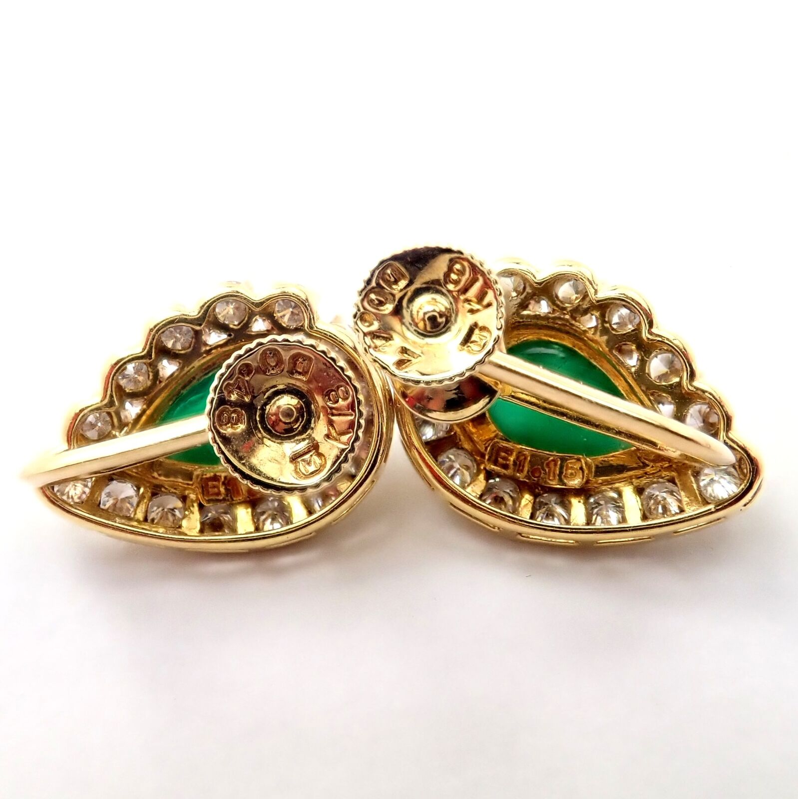Authentic! Mikimoto 18k Yellow Gold Diamond Teardrop Emerald Screw Back Earrings | Fortrove
