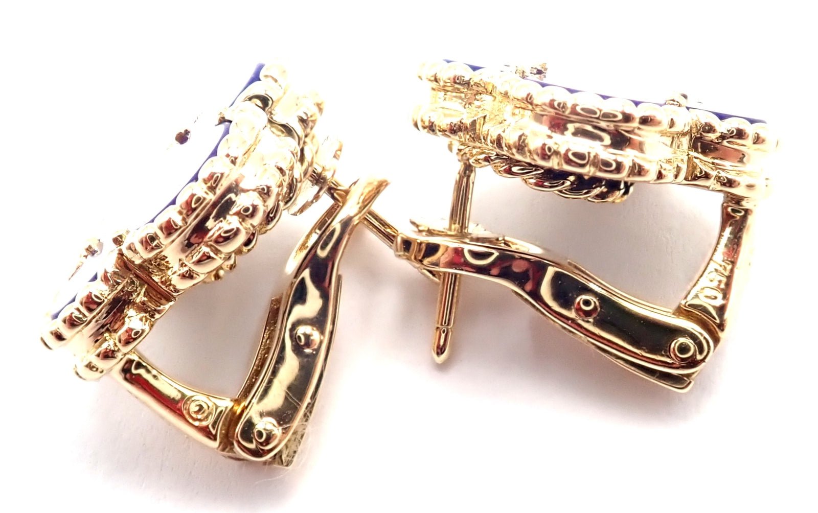 Van Cleef & Arpels 18k Yellow Gold Vintage Alhambra Blue Lapis Earrings Paper | Fortrove
