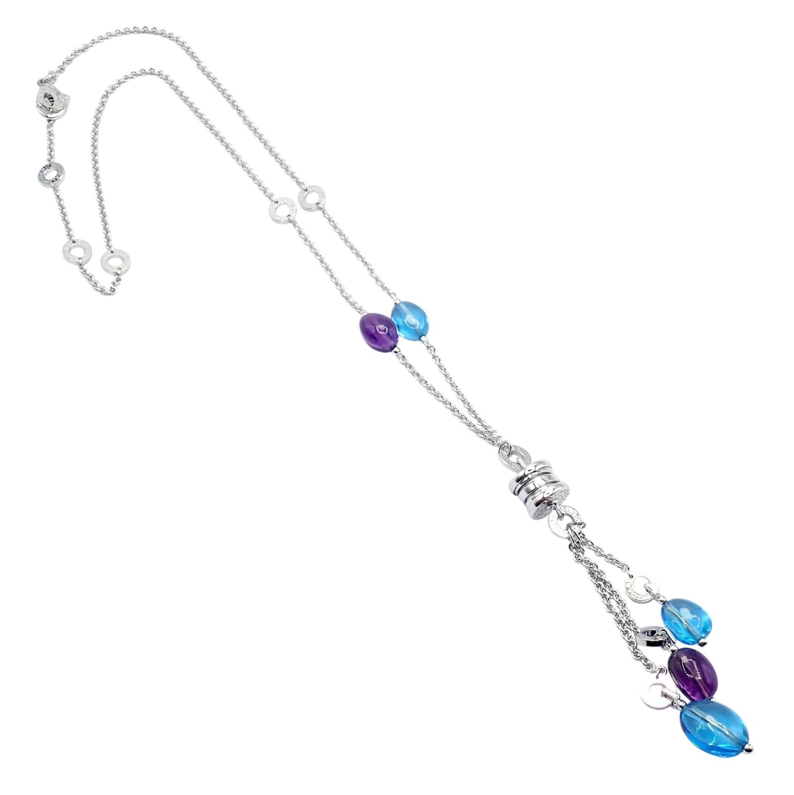 Bvlgari Bulgari 18k White Gold Amethyst Blue Topaz Lavalier B.Zero1 Necklace | Fortrove