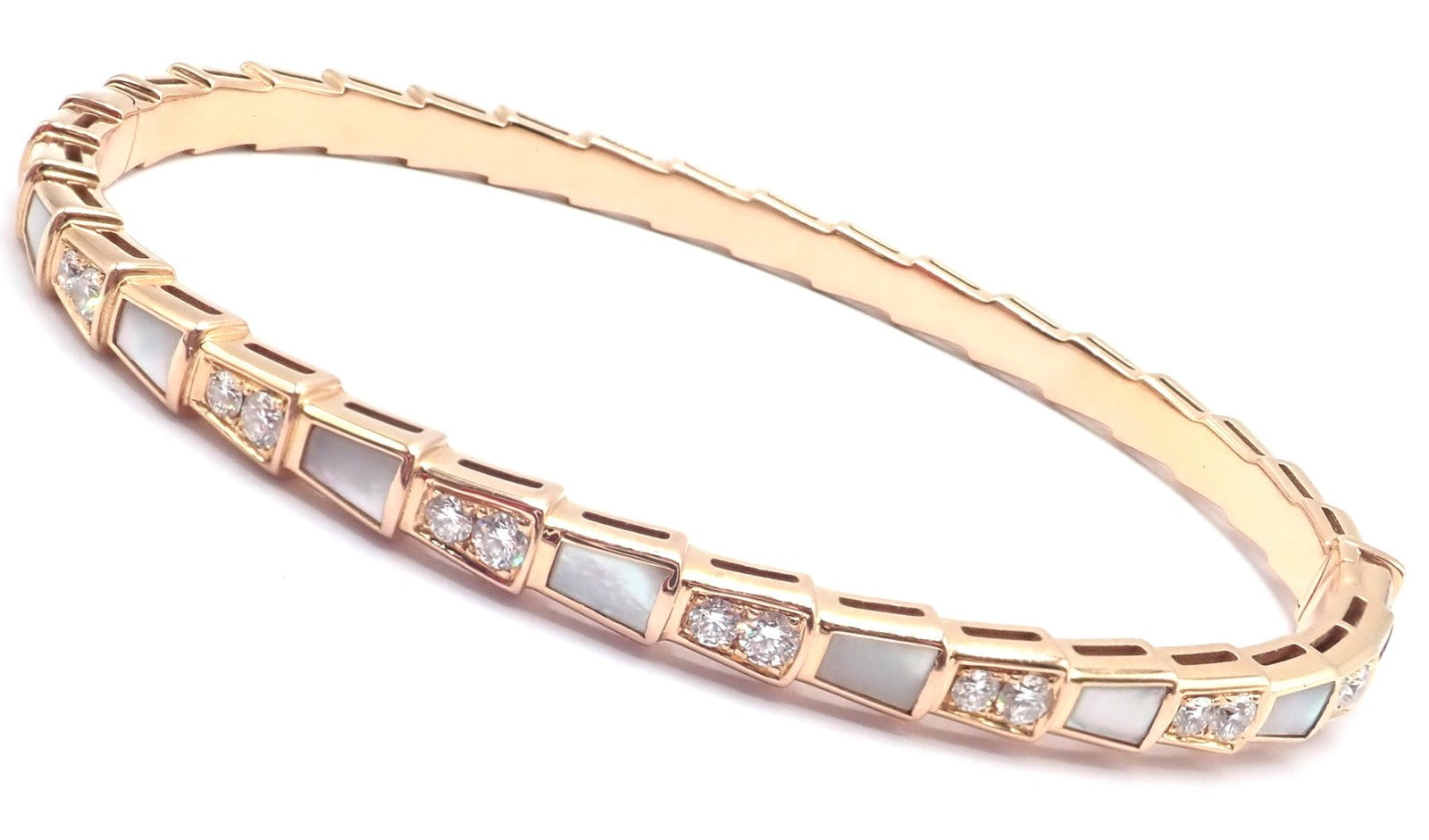 Authentic! Bulgari Bvlgari Serpenti Viper 18k Gold Diamond MOP Bangle Bracelet | Fortrove