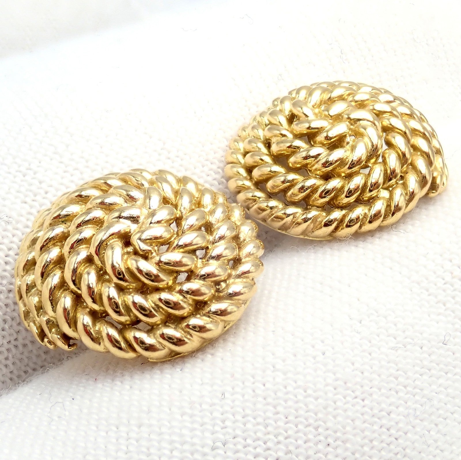 Authentic! Tiffany & Co 18k Yellow Gold Rope Coil Vintage Earrings | Fortrove