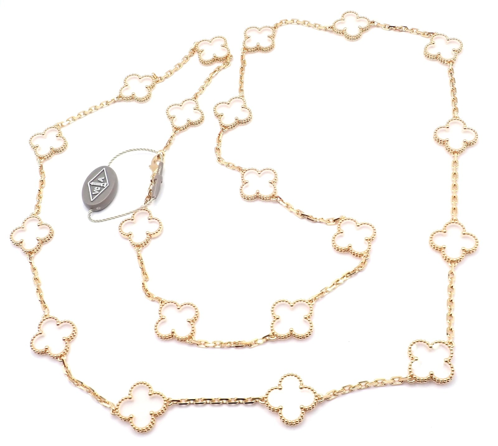 Van Cleef & Arpels Jewelry & Watches:Fine Jewelry:Necklaces & Pendants Van Cleef & Arpels 18k Yellow Gold 20 Motif Alhambra Rock Crystal Necklace Cert
