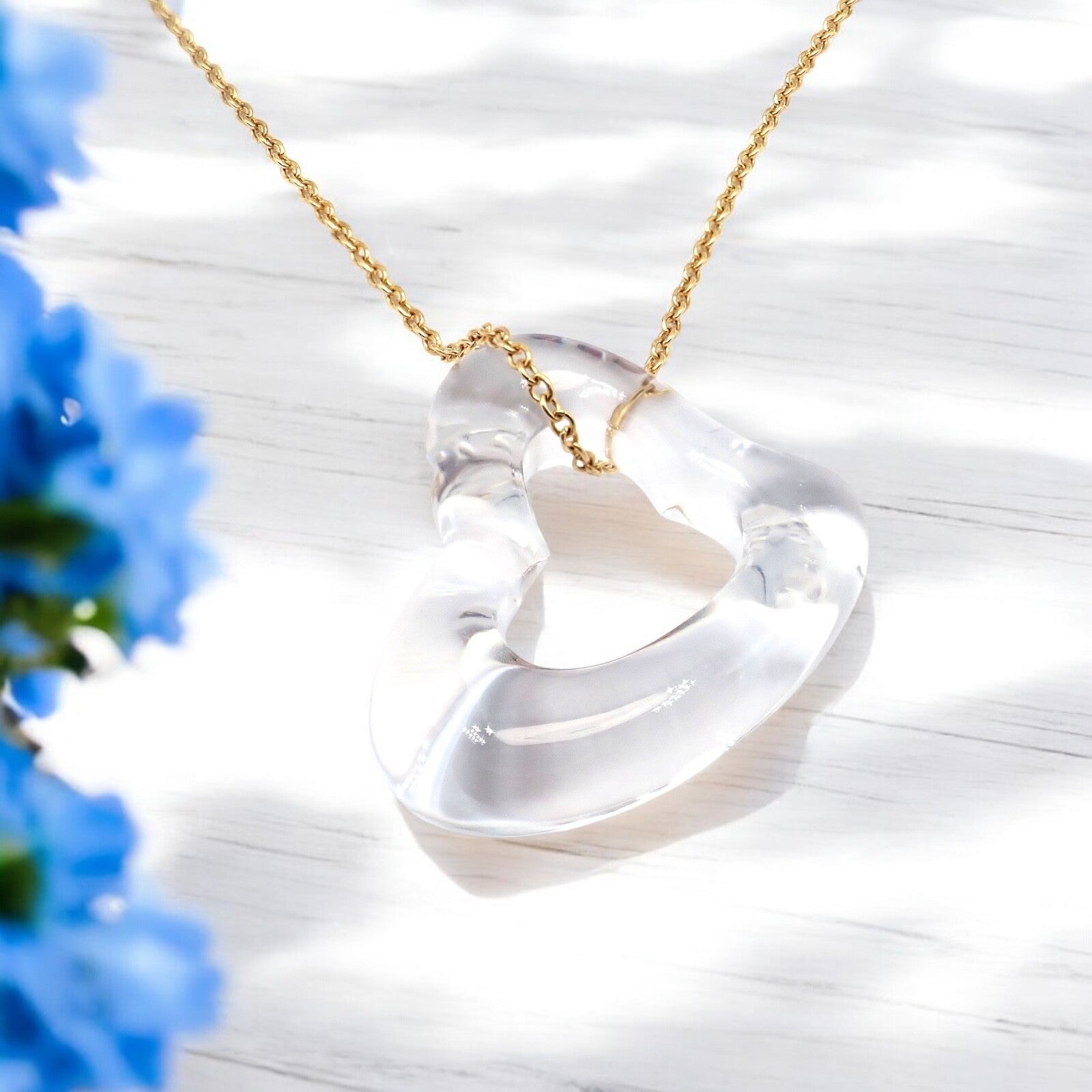 Tiffany & Co Peretti 18k Yellow Gold Large Open Heart Rock Crystal Necklace | Fortrove