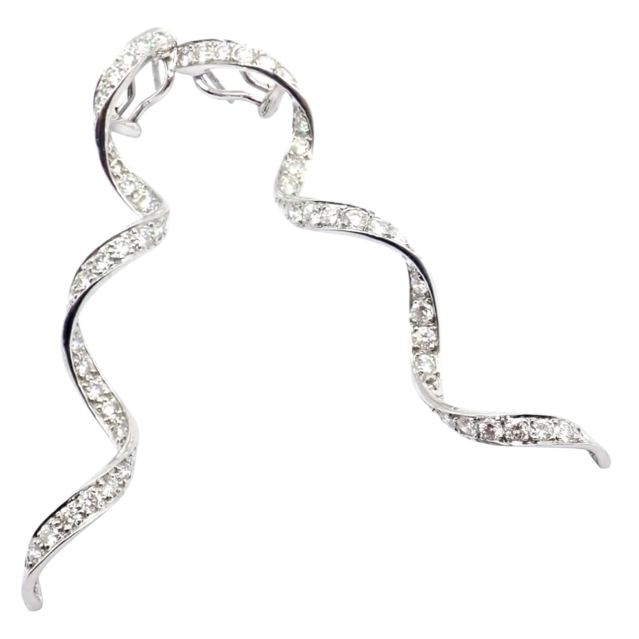 Authentic! Harry Winston Platinum Diamond Twisted Long Hanging Drop Earrings | Fortrove