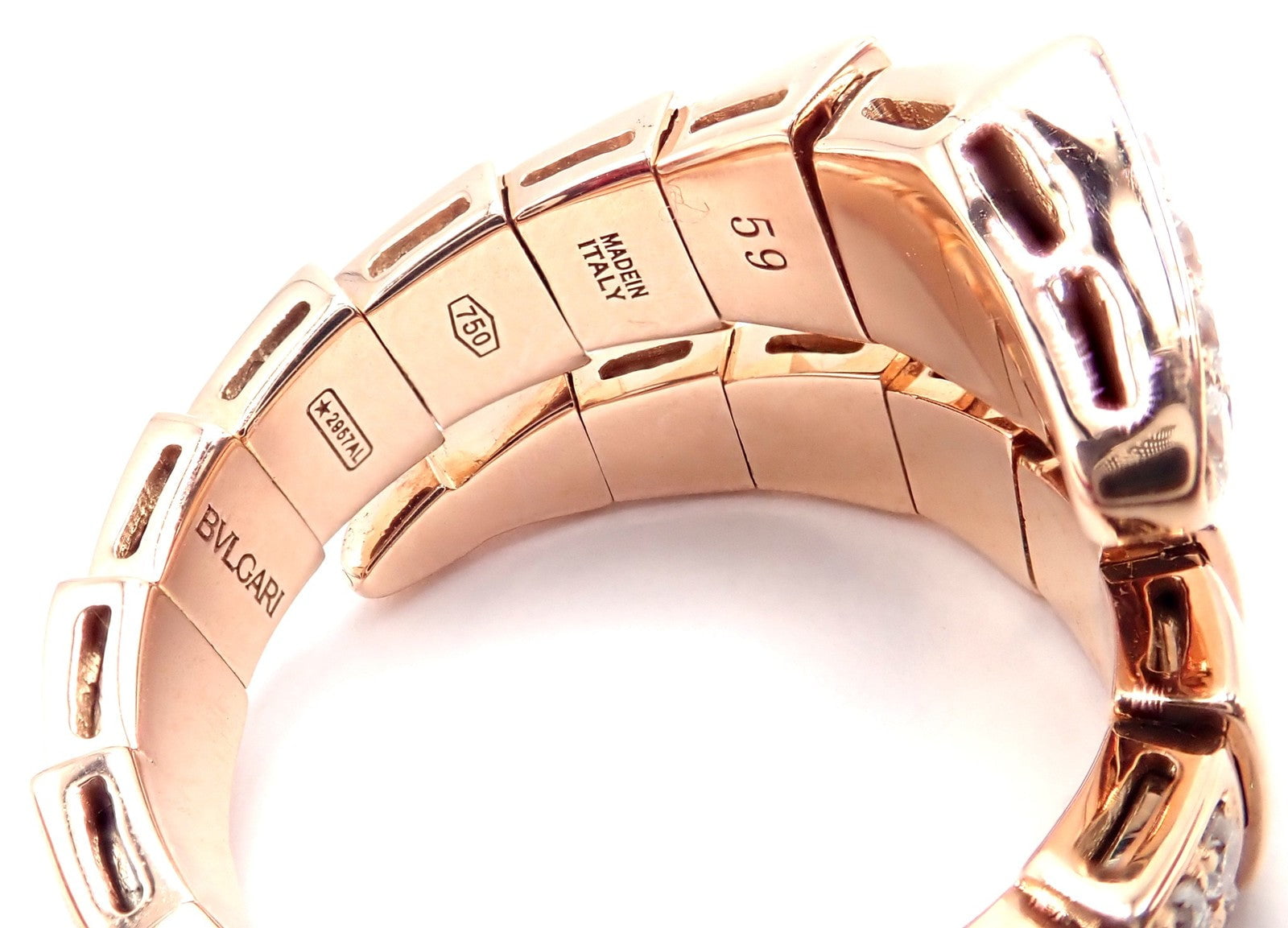 Authentic Bulgari Bvlgari Serpenti Viper 18k Rose Gold Diamond Band Ring Sz 8.75 | Fortrove