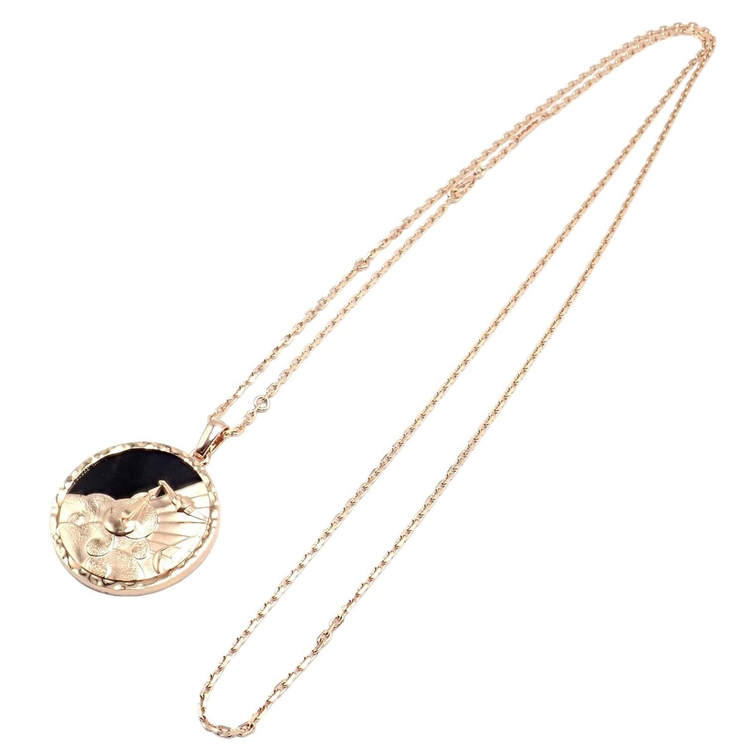 Van Cleef & Arpels Zodiaque18k Rose Gold Libra Pendant Obsidian Necklace Cert. | Fortrove