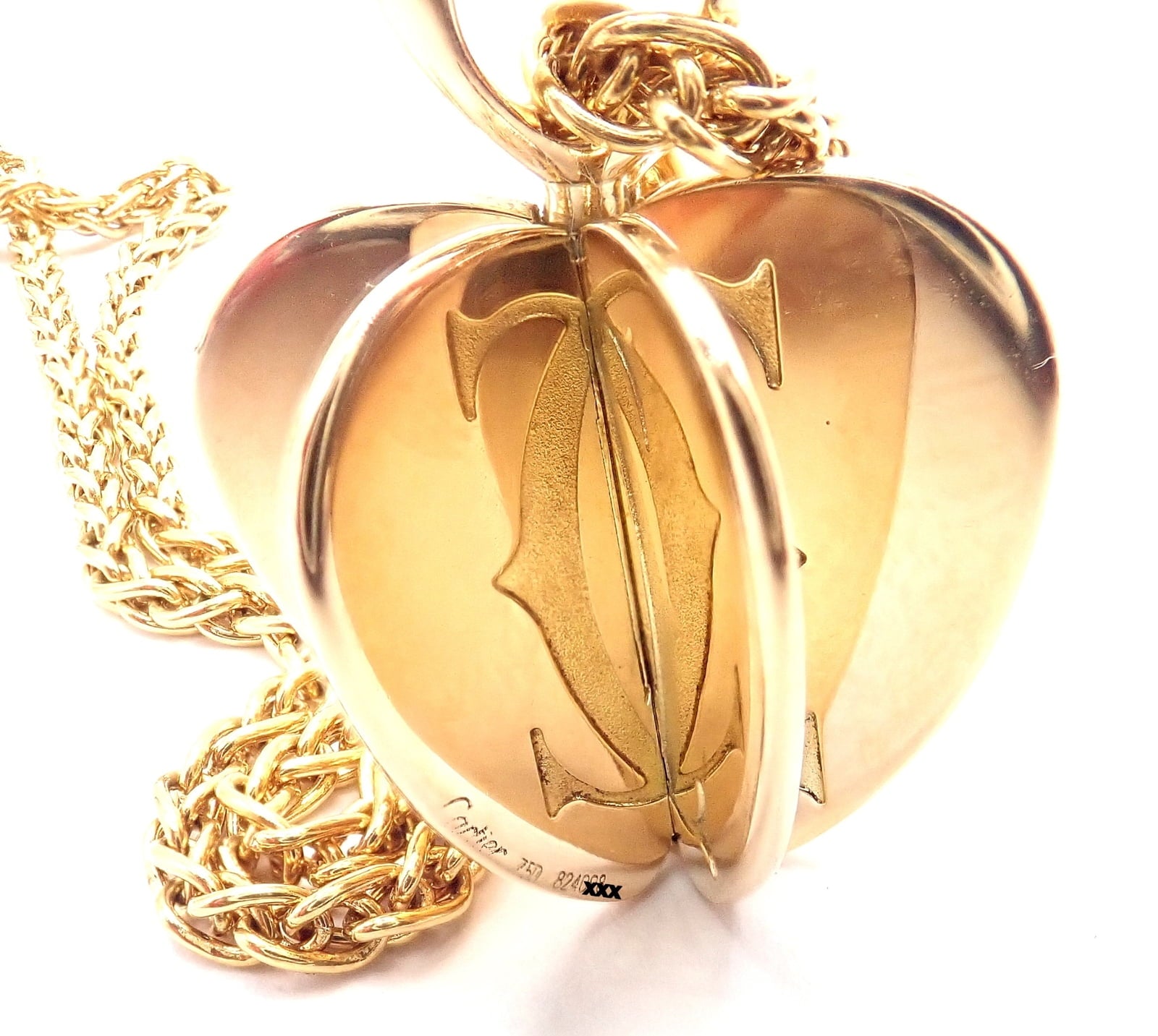 Cartier Jewelry & Watches:Fine Jewelry:Necklaces & Pendants Authentic! Cartier 18k Yellow Gold Double C 3D Apple Pendant Chain Necklace
