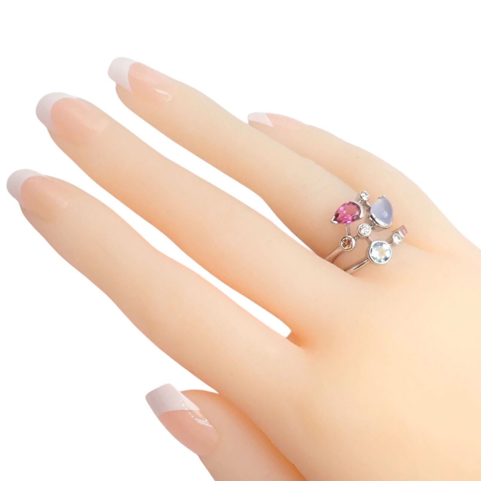 Authentic! Cartier Meli Melo Platinum Chalcedony Tourmaline Garnet Diamond Ring | Fortrove