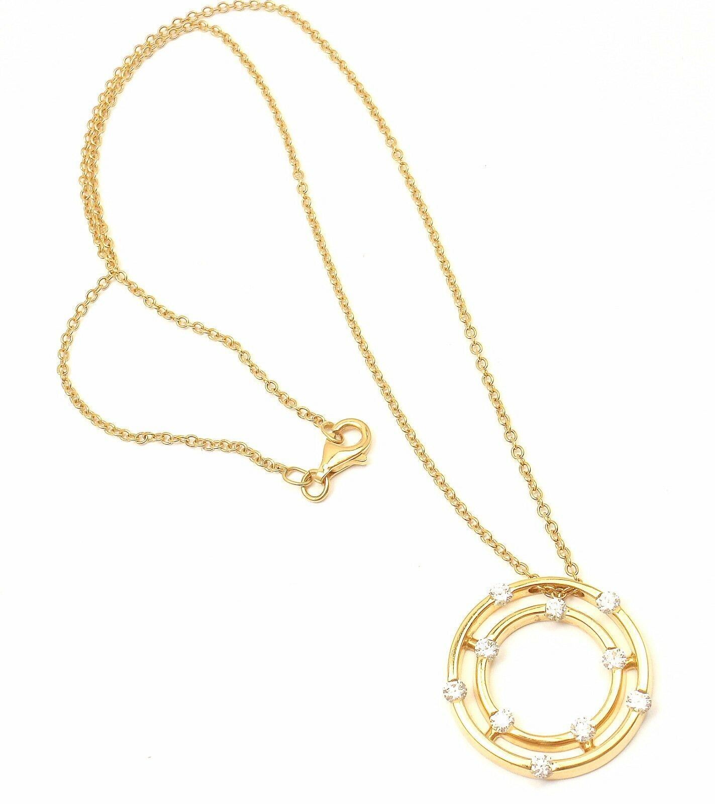 Authentic! Roberto Coin 18k Yellow Gold Double Hoop Diamond Pendant Necklace | Fortrove