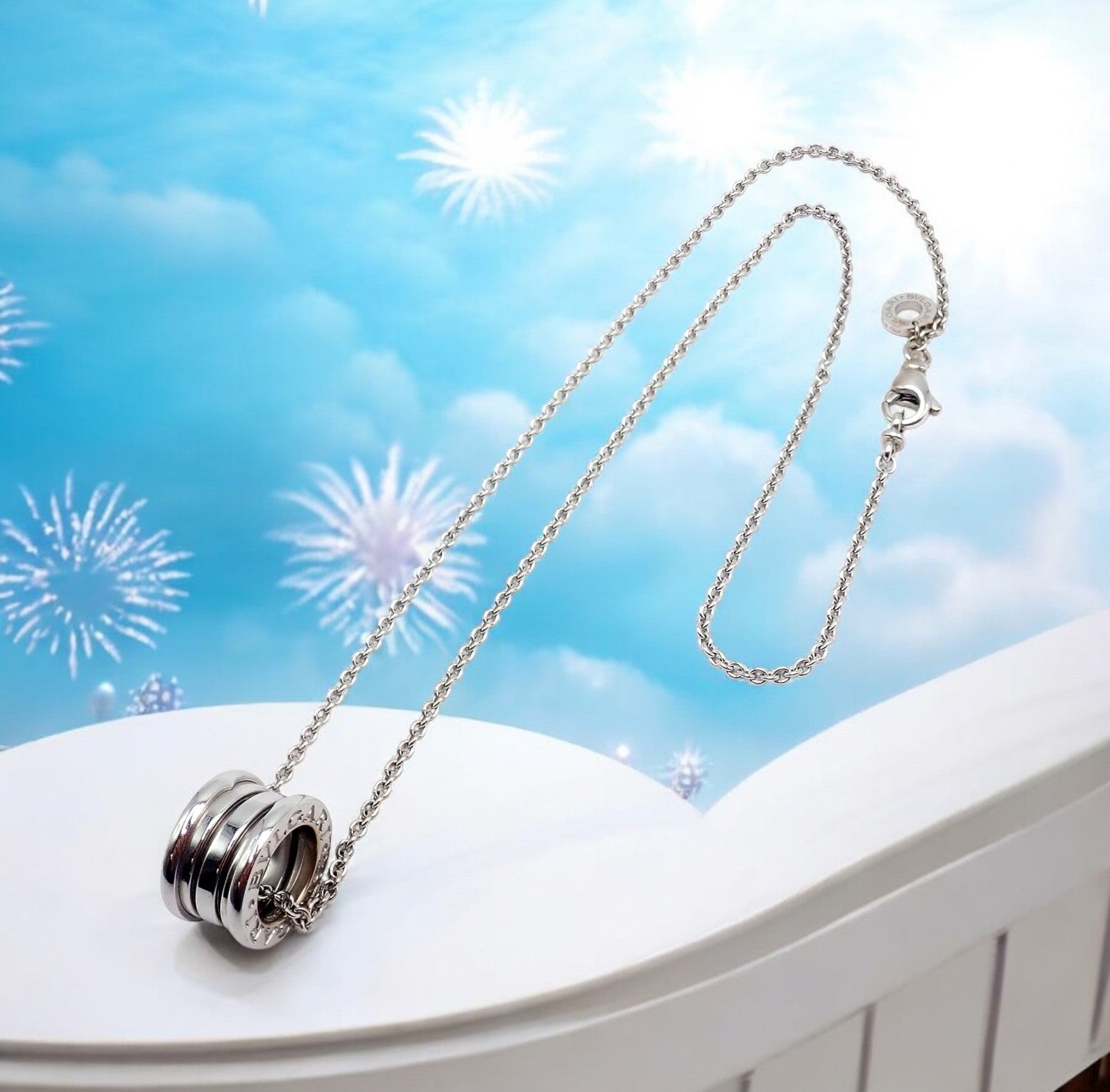 Authentic! Bulgari Bvlgari 18k White Gold B.Zero1 Pendant Necklace Box + Papers | Fortrove