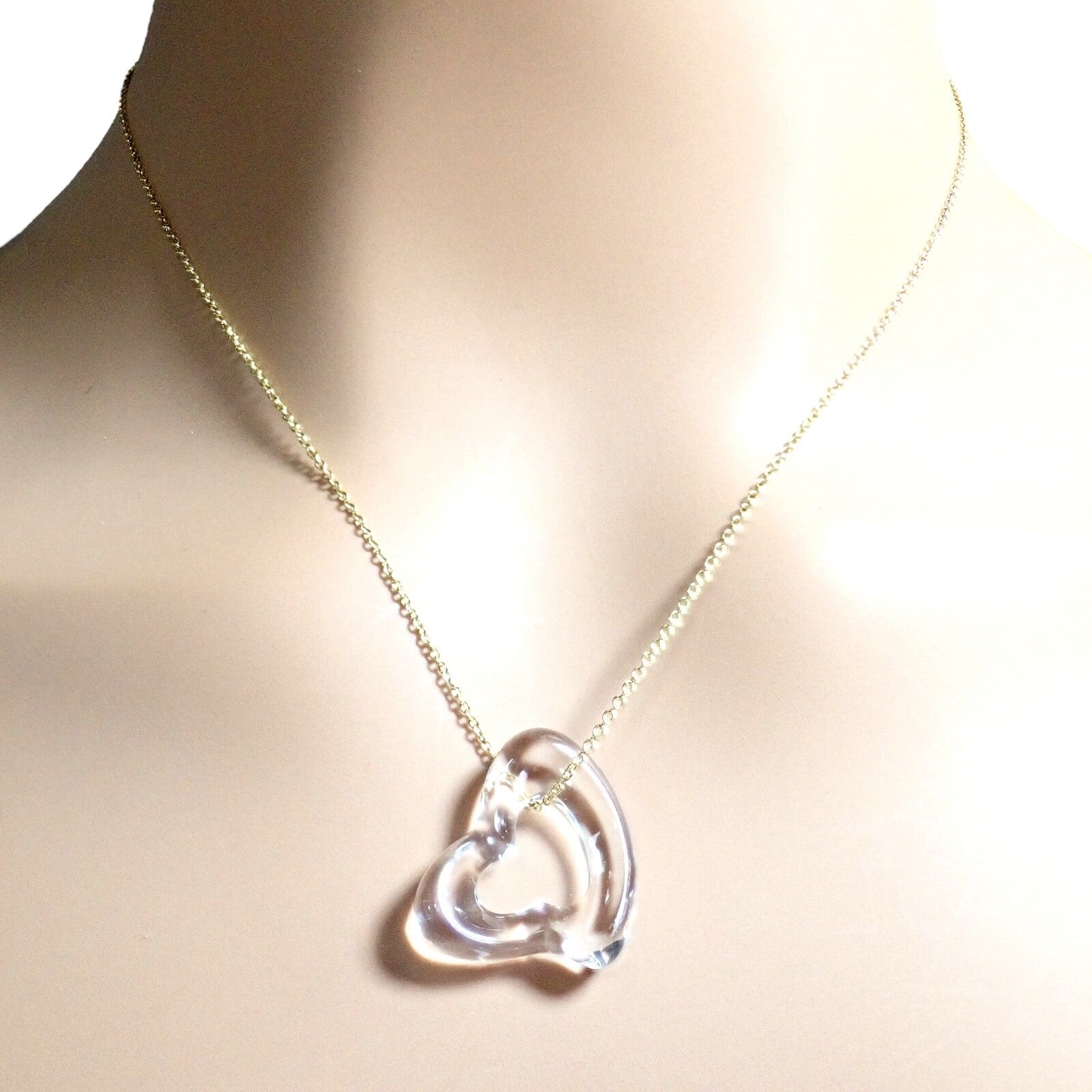 Tiffany & Co Peretti 18k Yellow Gold Large Open Heart Rock Crystal Necklace | Fortrove