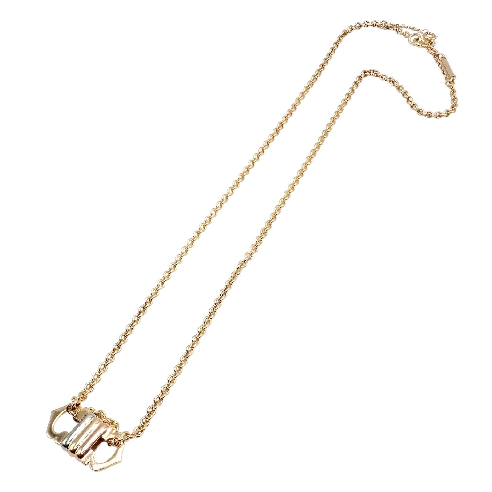 Authentic! Cartier 18k TriColor Gold Double C Charm Pendant Necklace | Fortrove