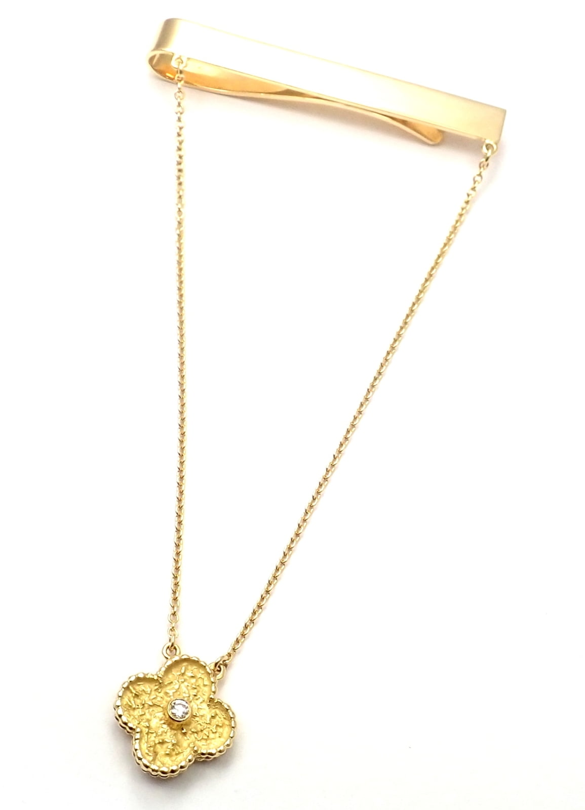 Van Cleef & Arpels Jewelry & Watches:Men's Jewelry:Tie Clasps & Tacks Authentic! Van Cleef & Arpels 18k Yellow Gold Diamond Vintage Alhambra Tie Clip