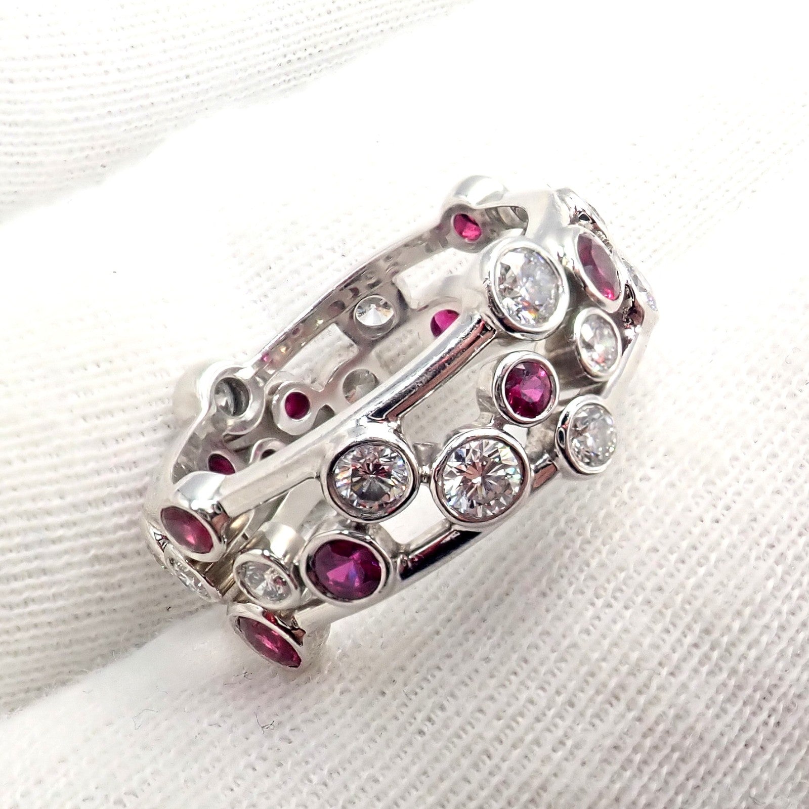 Authentic! Tiffany & Co Platinum Diamond Ruby Bubbles Band Ring Size 5.5 | Fortrove