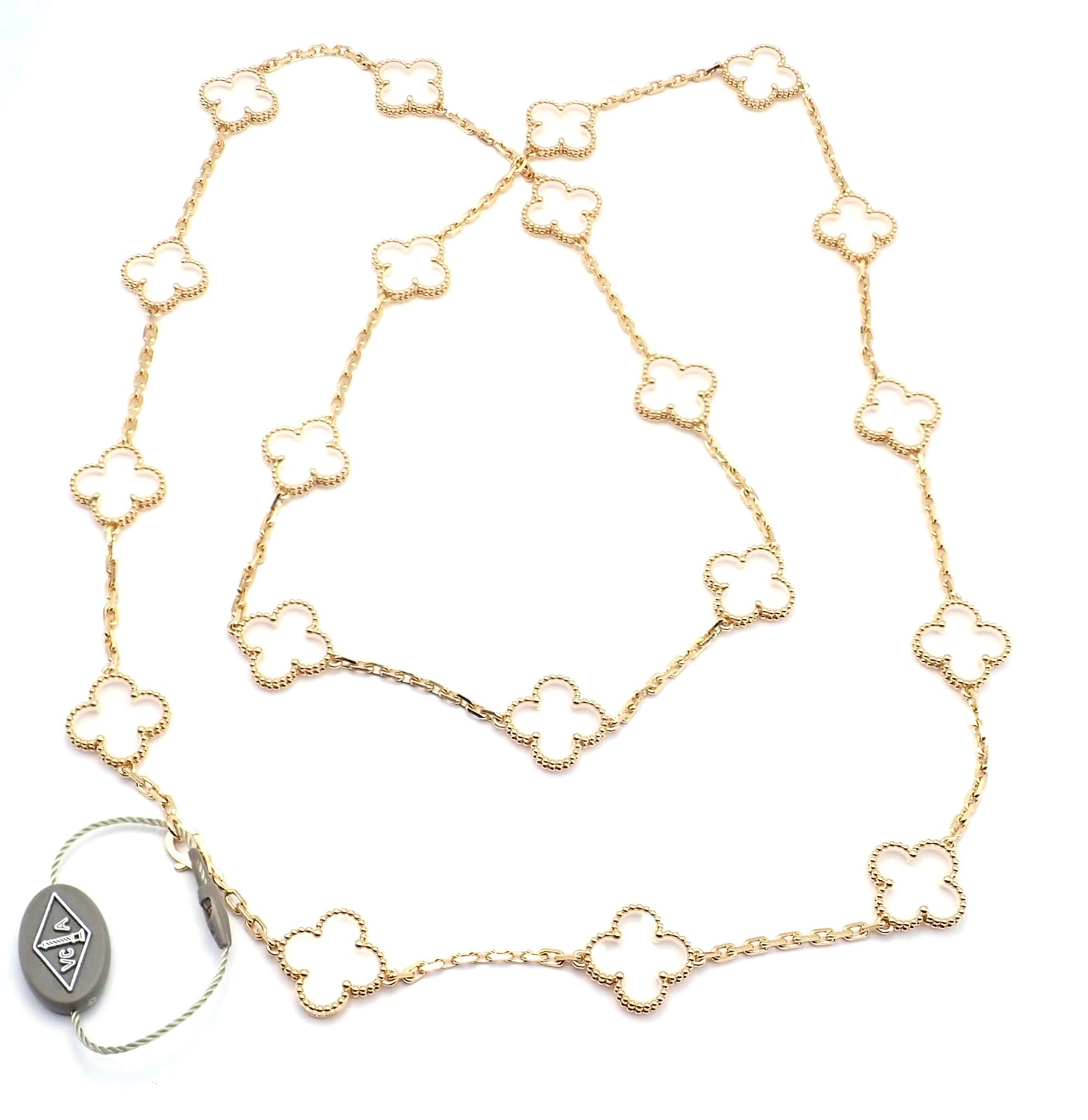 Van Cleef & Arpels Jewelry & Watches:Fine Jewelry:Necklaces & Pendants Van Cleef & Arpels 18k Yellow Gold 20 Motif Alhambra Rock Crystal Necklace Cert