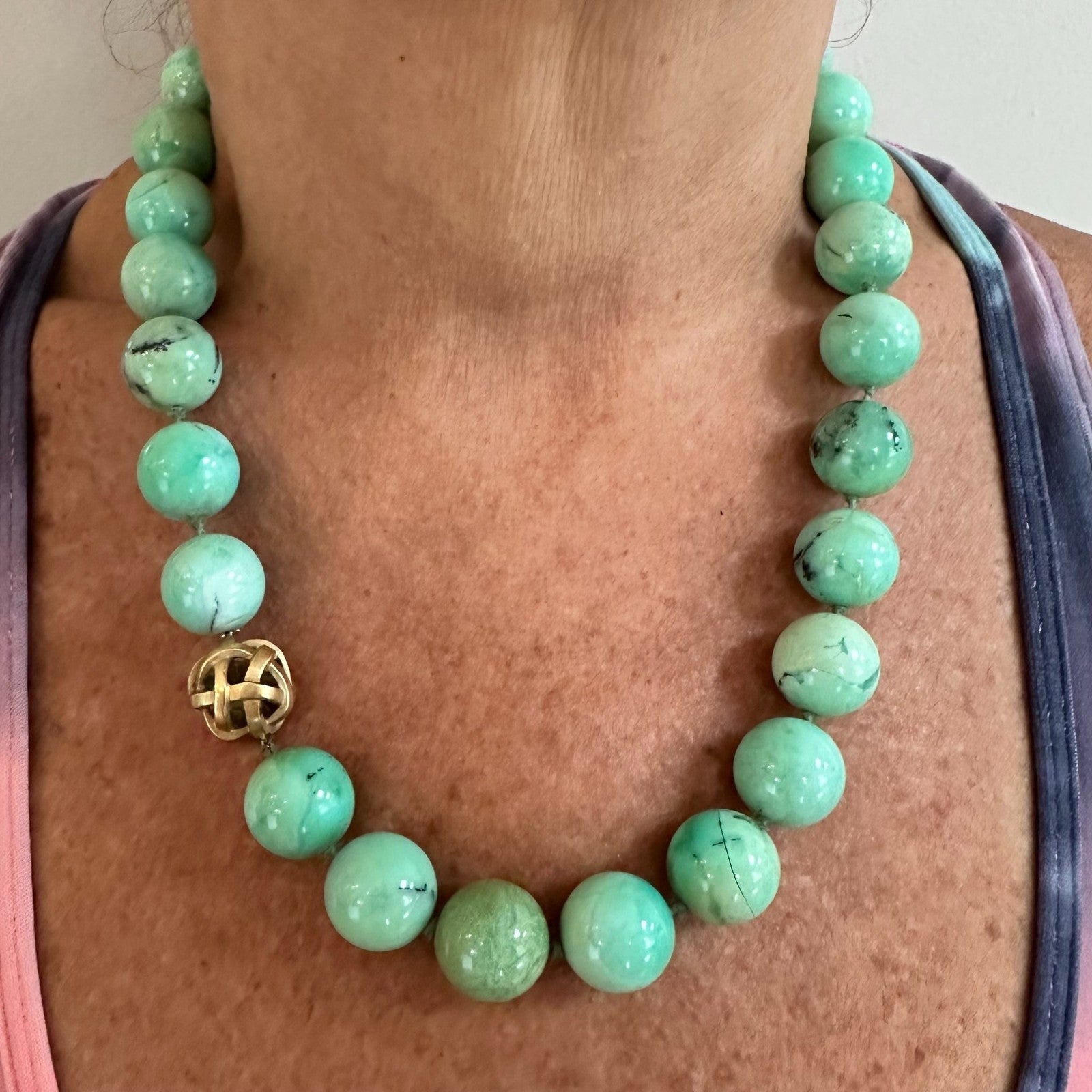 Angela Cummings 18k Yellow Gold 15.5mm Turquoise Bead 20" Long Necklace 1988 | Fortrove