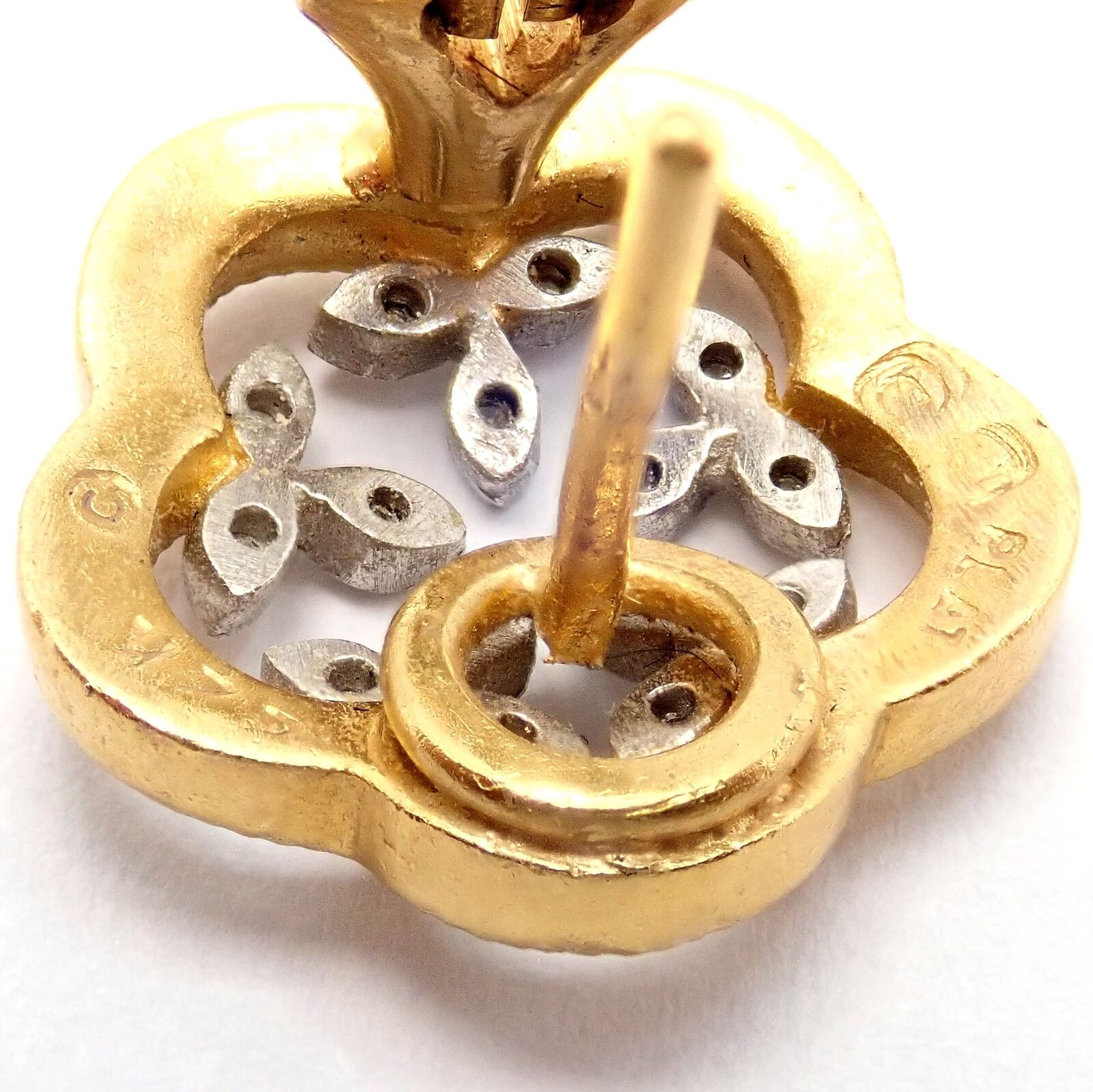 Authentic! Cathy Waterman 22k Yellow Gold Platinum Diamond Vine Flower Earrings | Fortrove